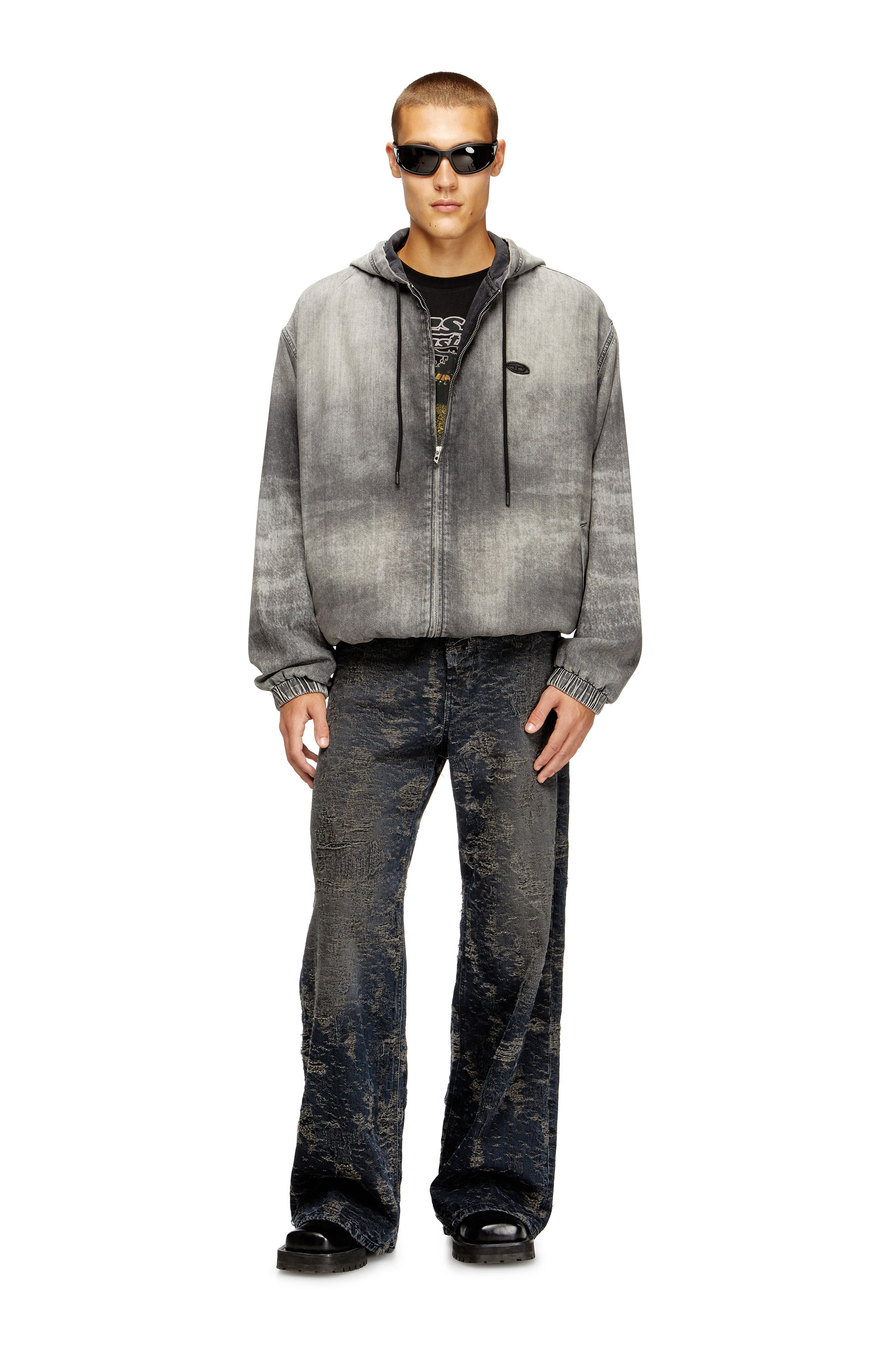 Diesel - D-OFFY-S, Unisex's Hooded jacket in marbled coated denim in Black/Dark grey - 3
