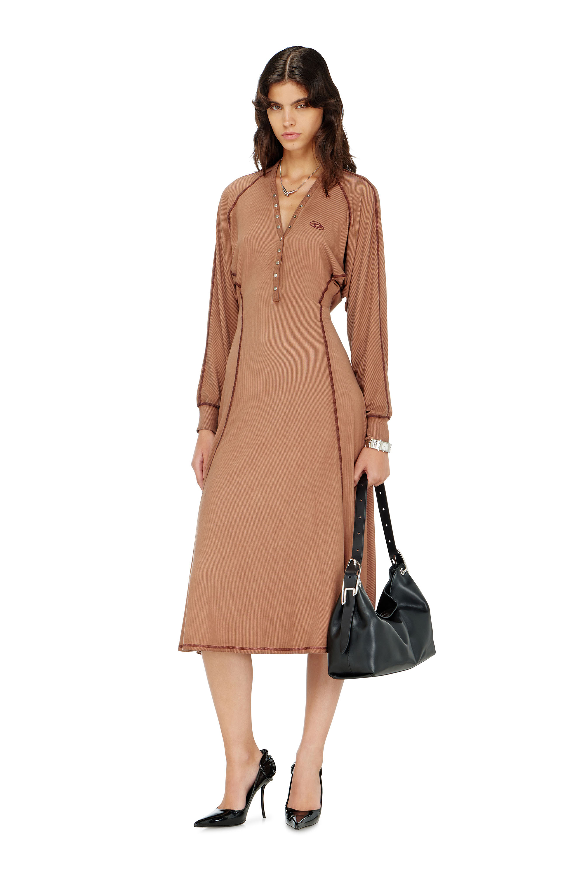 Diesel - D-ISERINA, Woman's Midi dress in ribbed jersey with batwing sleeves in null - 2