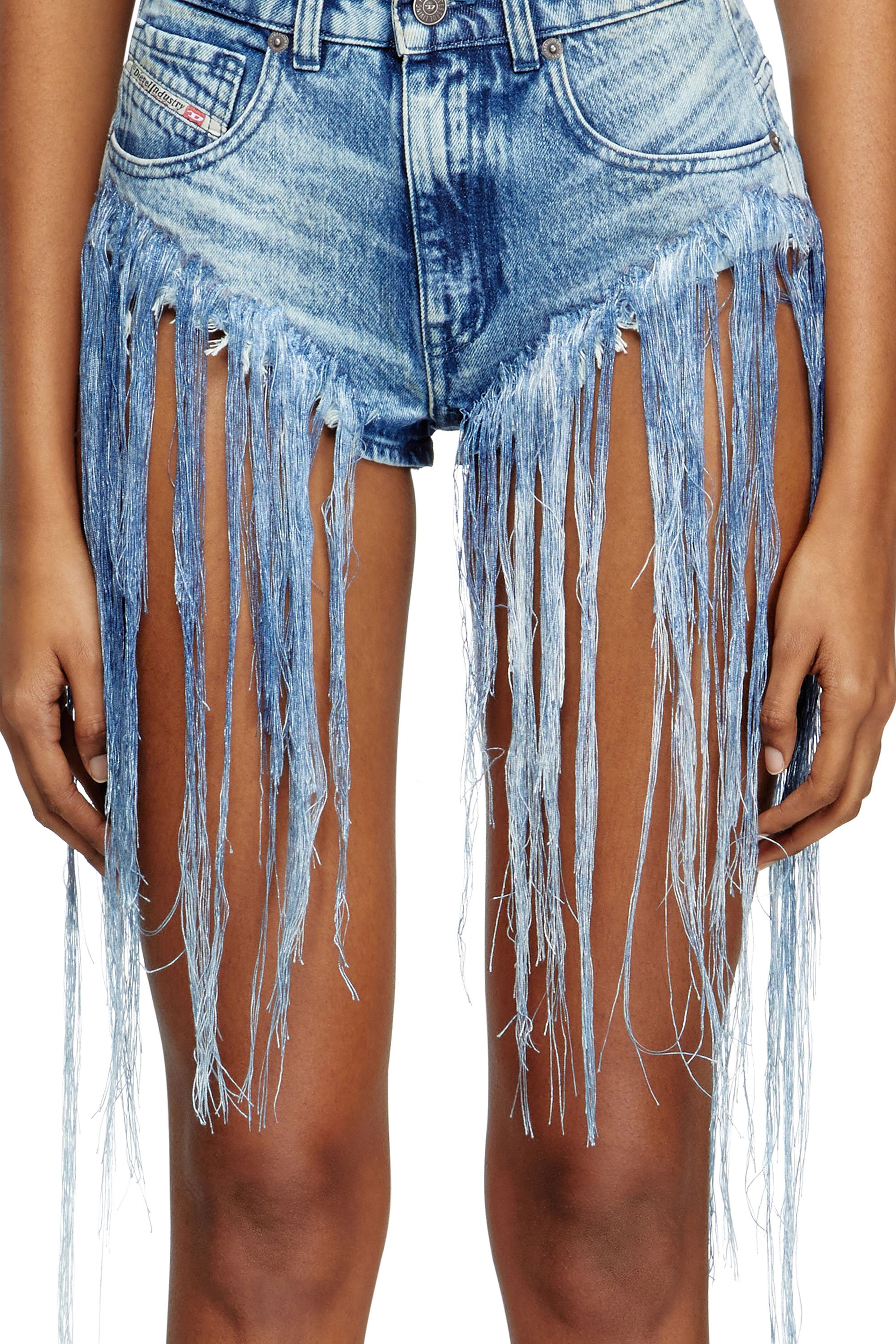 Diesel - DE-JIZZ-FSG, Woman's Shorts in distressed fringed denim in Medium blue - 5