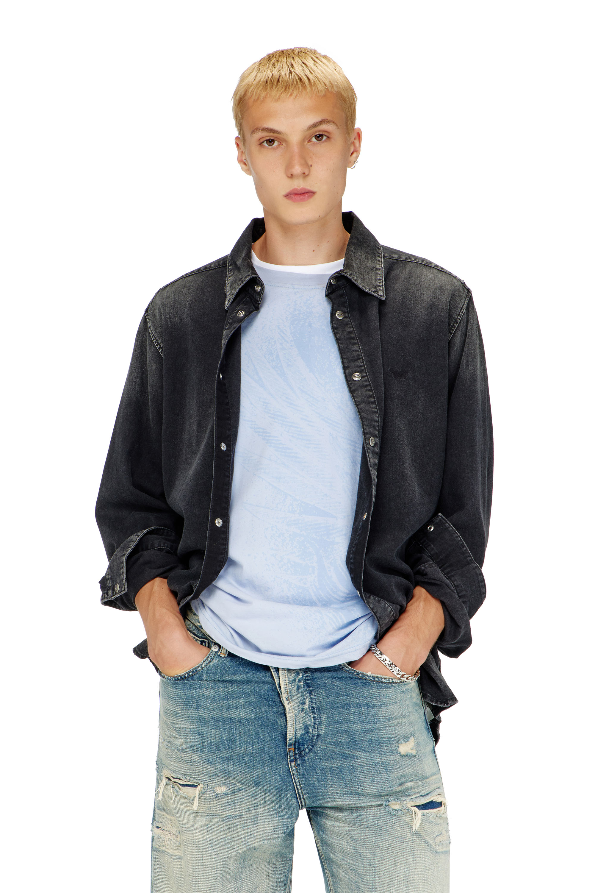 Diesel - D-SIMPLY, Man's Long-sleeve denim shirt in Black - 1