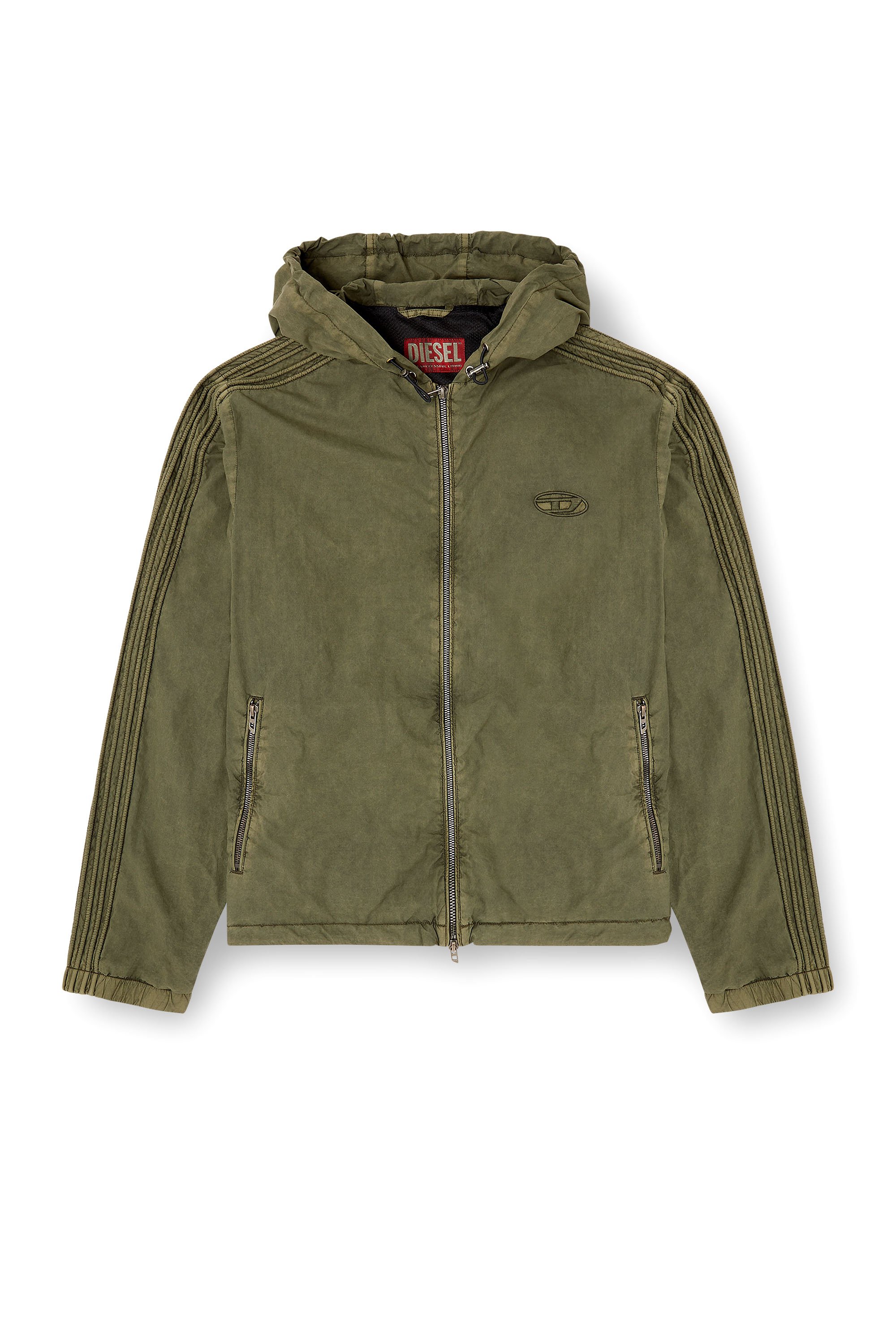 Diesel - J-STITCH, Man's Hooded zip-up jacket in cotton poplin in Military Green - 3