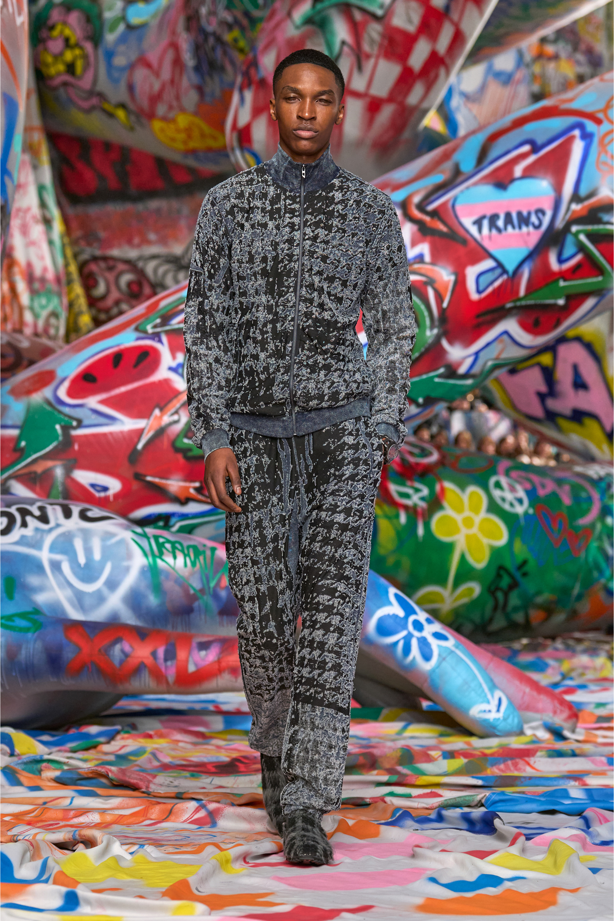 Diesel - P-LABIS, Man's Elasticated pants in devoré houndstooth in Black/White - 3