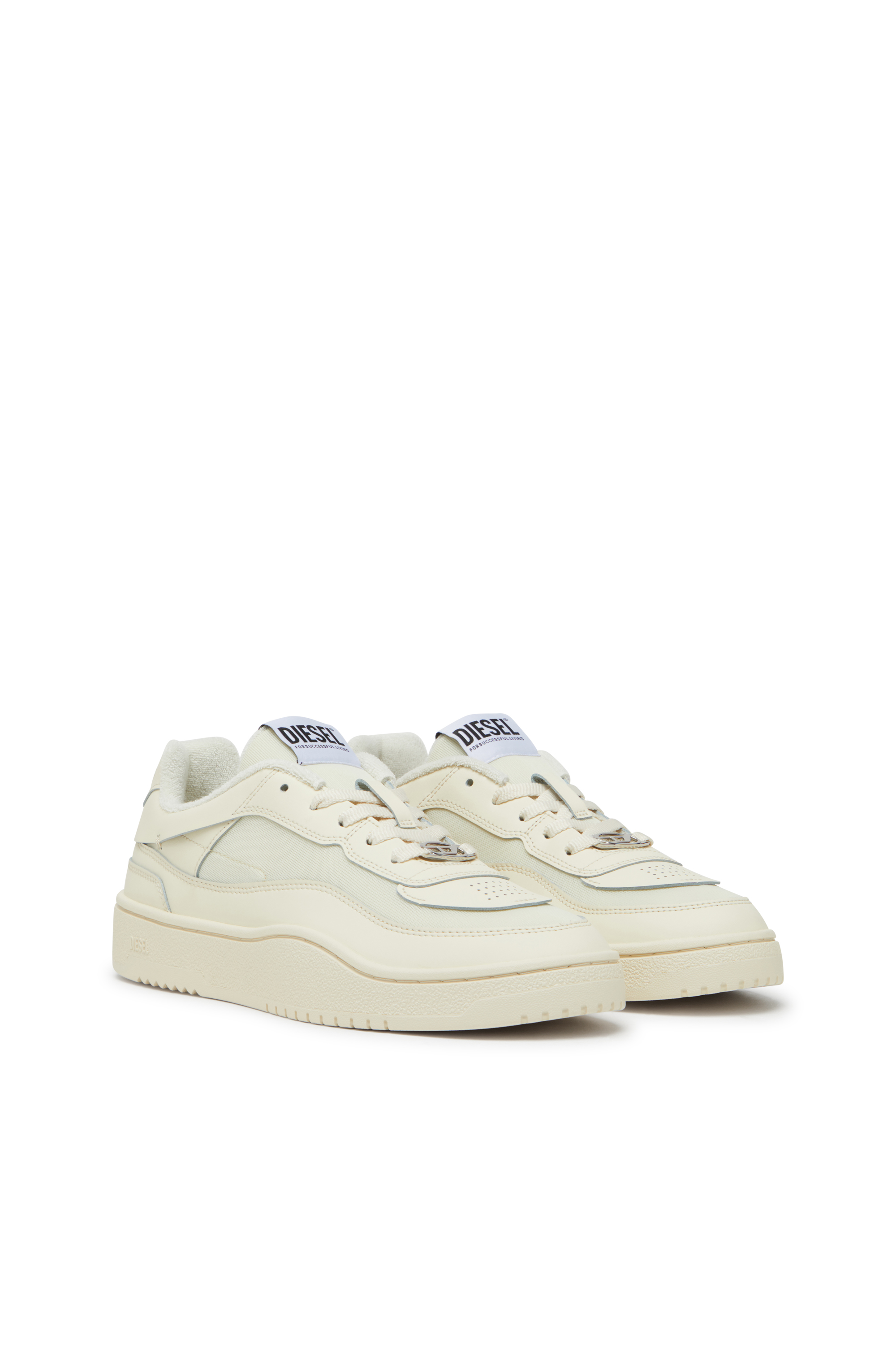 Diesel - S-OVAL SKATE LOW, Man's S-Oval Skate-Fabric-panelled leather sneakers in Beige - 2