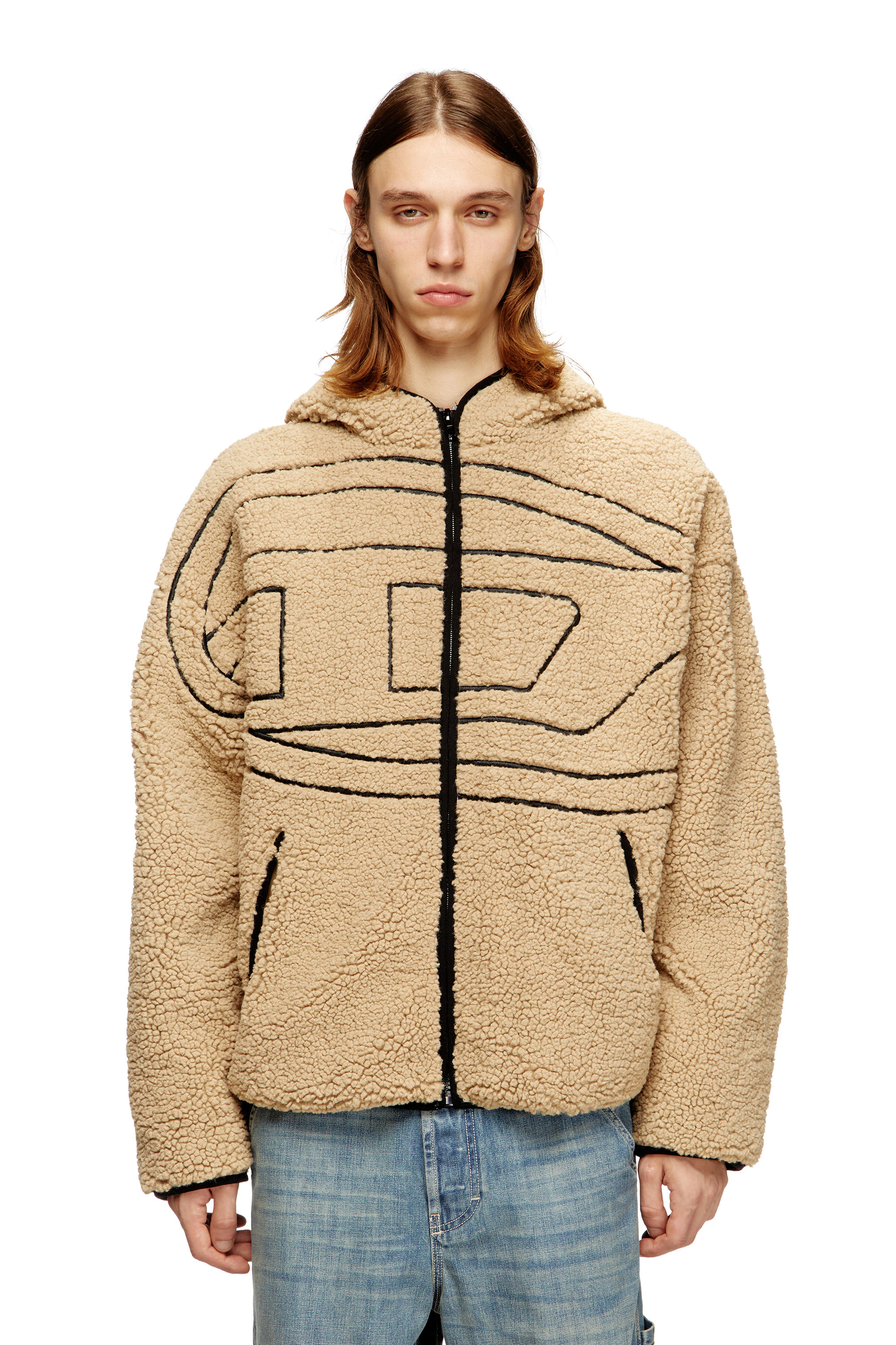 Diesel - S-ZAT, Man's Teddy hoodie sweatshirt in Beige - 1