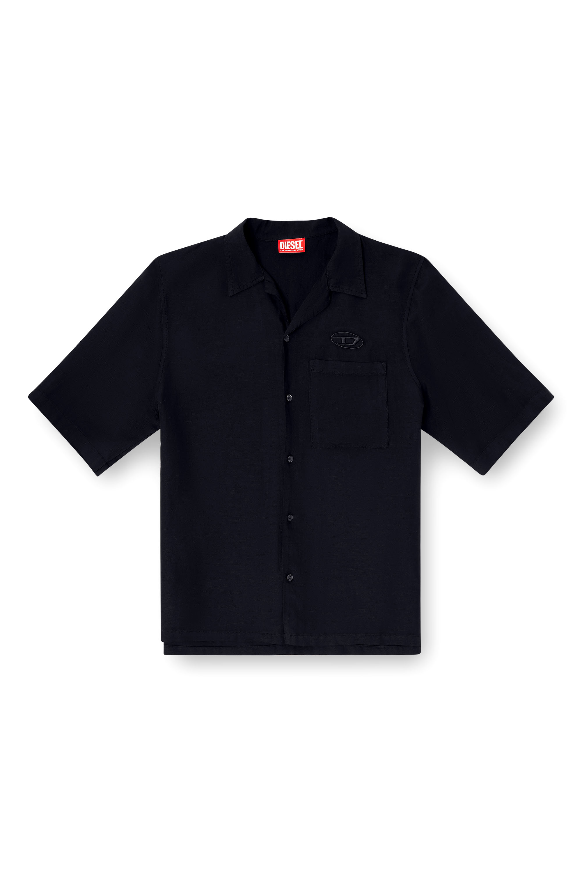 Diesel - S-BRACK-PGBS, Man's Linen-blend shirt with short sleeves in Black - 3