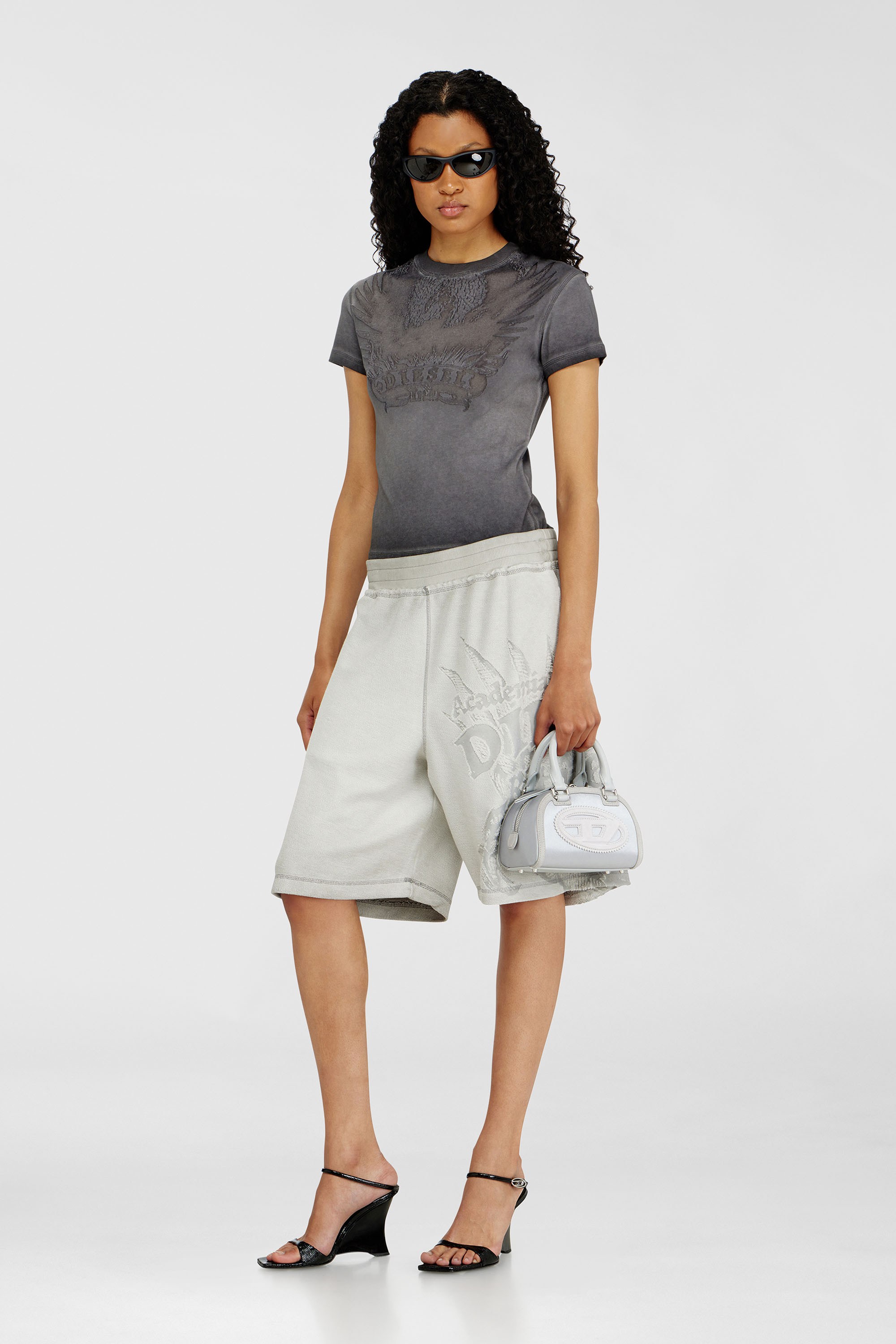 Diesel - 1DR DOME CROSSBODY, Woman's 1DR Dome - Small bowling bag in satin and suede in Silver - 1
