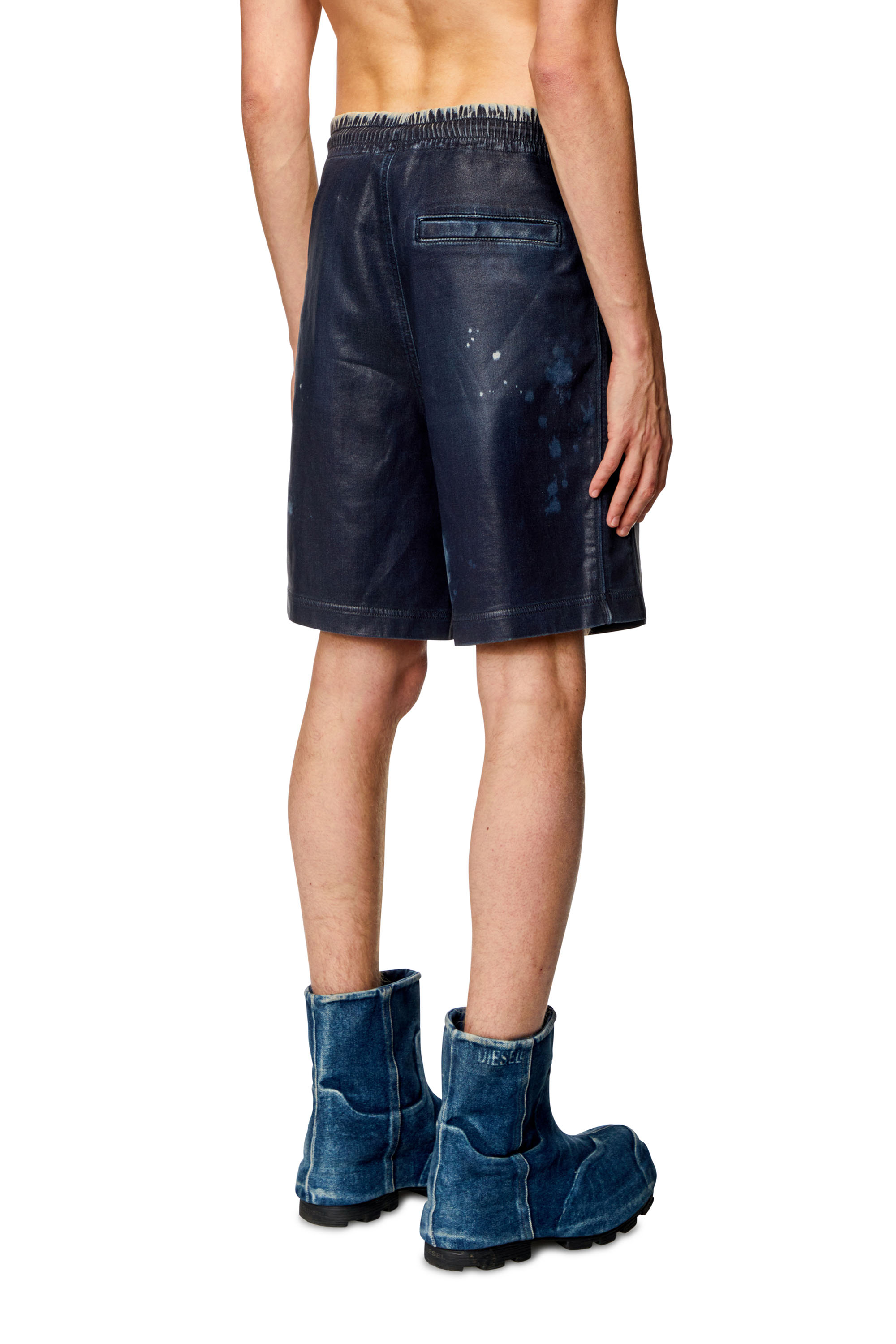 D-BOXY-S TRACK, Dark Blue Diesel - D-BOXY-S TRACK, Man's Shorts in coated Track Denim in Dark Blue - 4
