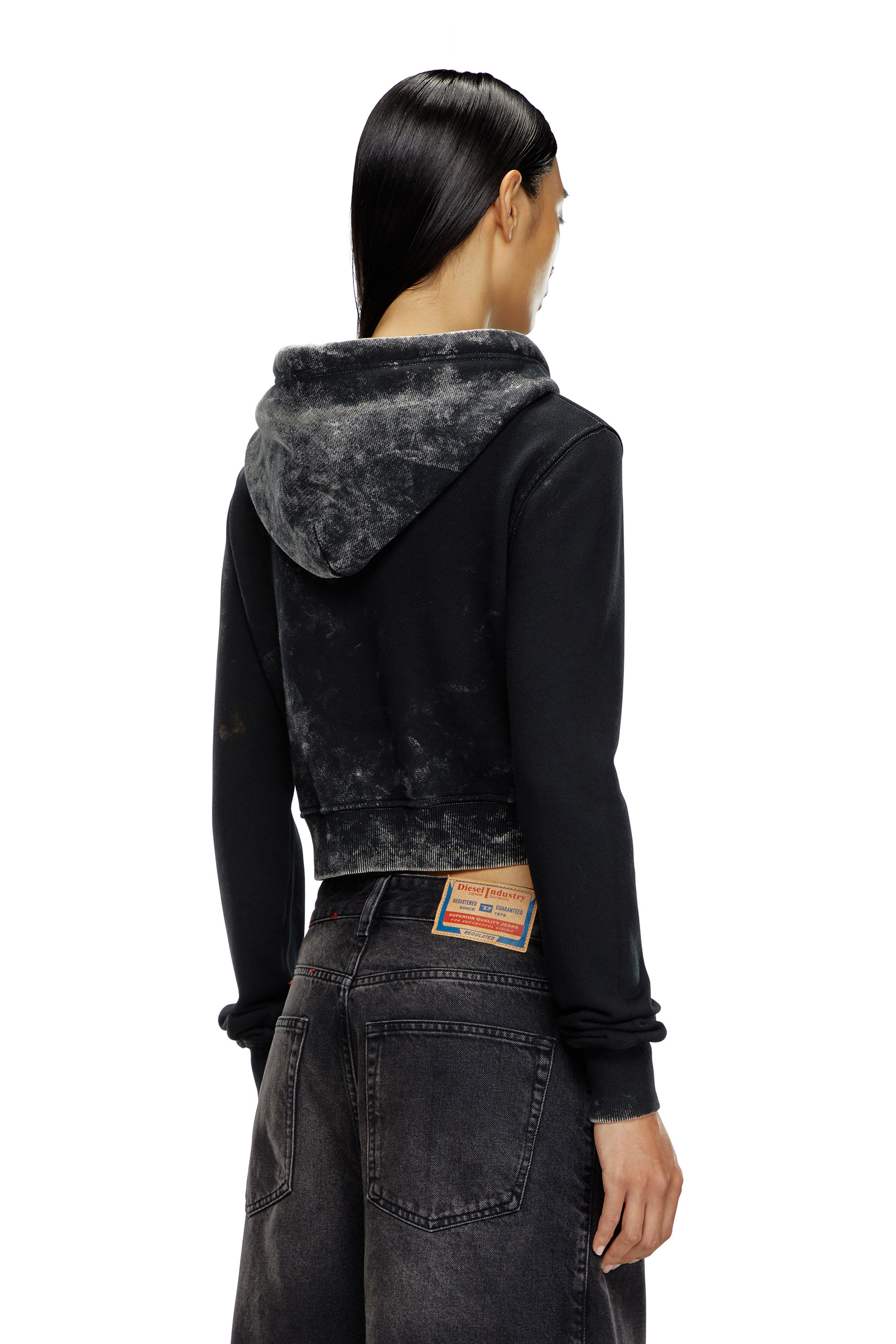 Diesel - F-SLIMMY-HOOD-P5, Woman Faded cut-out hoodie with metal logo in Black - Image 3