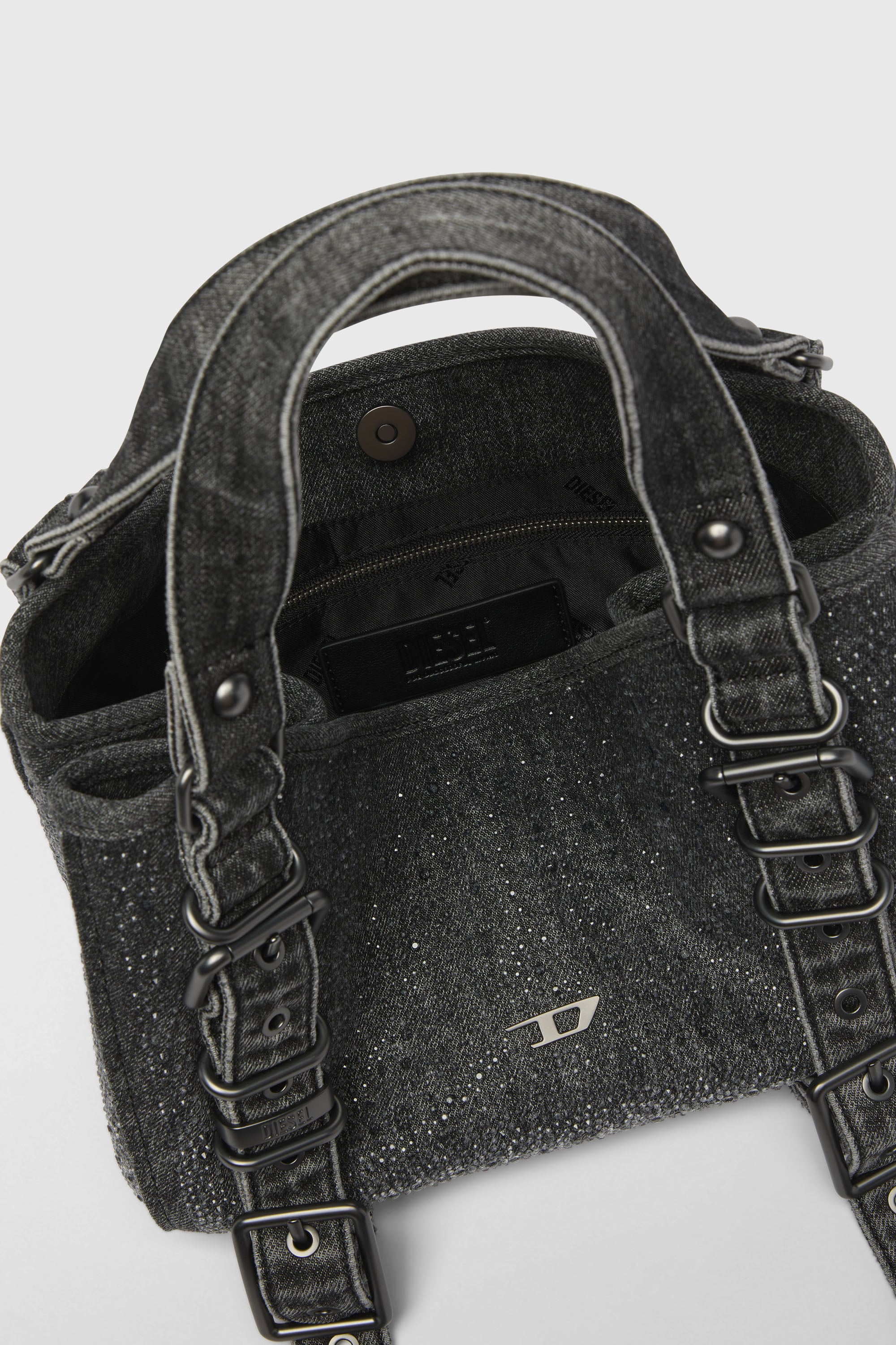 Diesel - D-ONE TOPHANDLE S, Woman's D-One-Small top-handle bag in crystal solarised denim in Black - 2