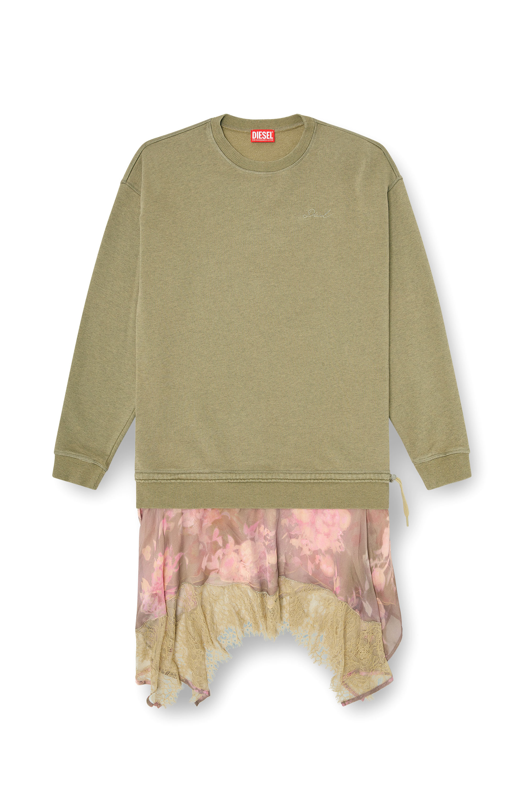 Diesel - D-ORELY, Woman's Sweatshirt dress with chiffon and lace skirt in Pink/Green - 1