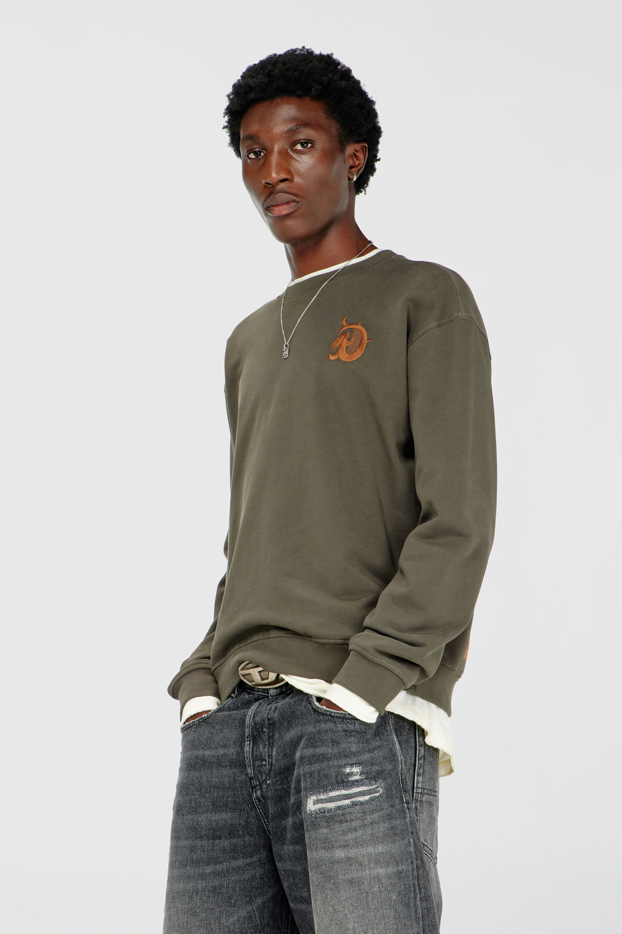 Diesel - S-NORM-AA4, Man's Sweatshirt with embroidery and flock print in Military Green - 3