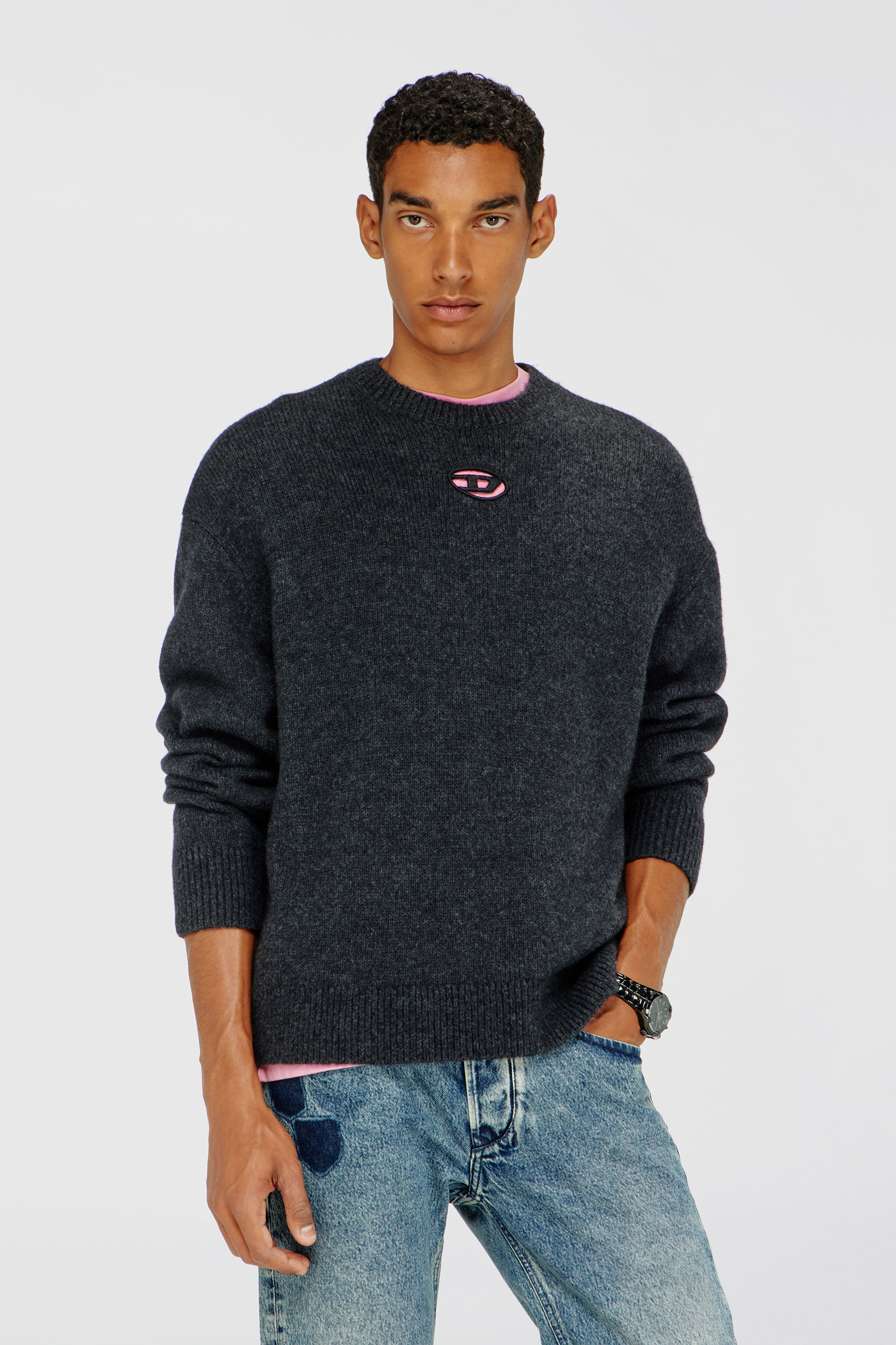 Diesel - K-AREESO, Man's Jumper in wool and alpaca blend in Black - 1