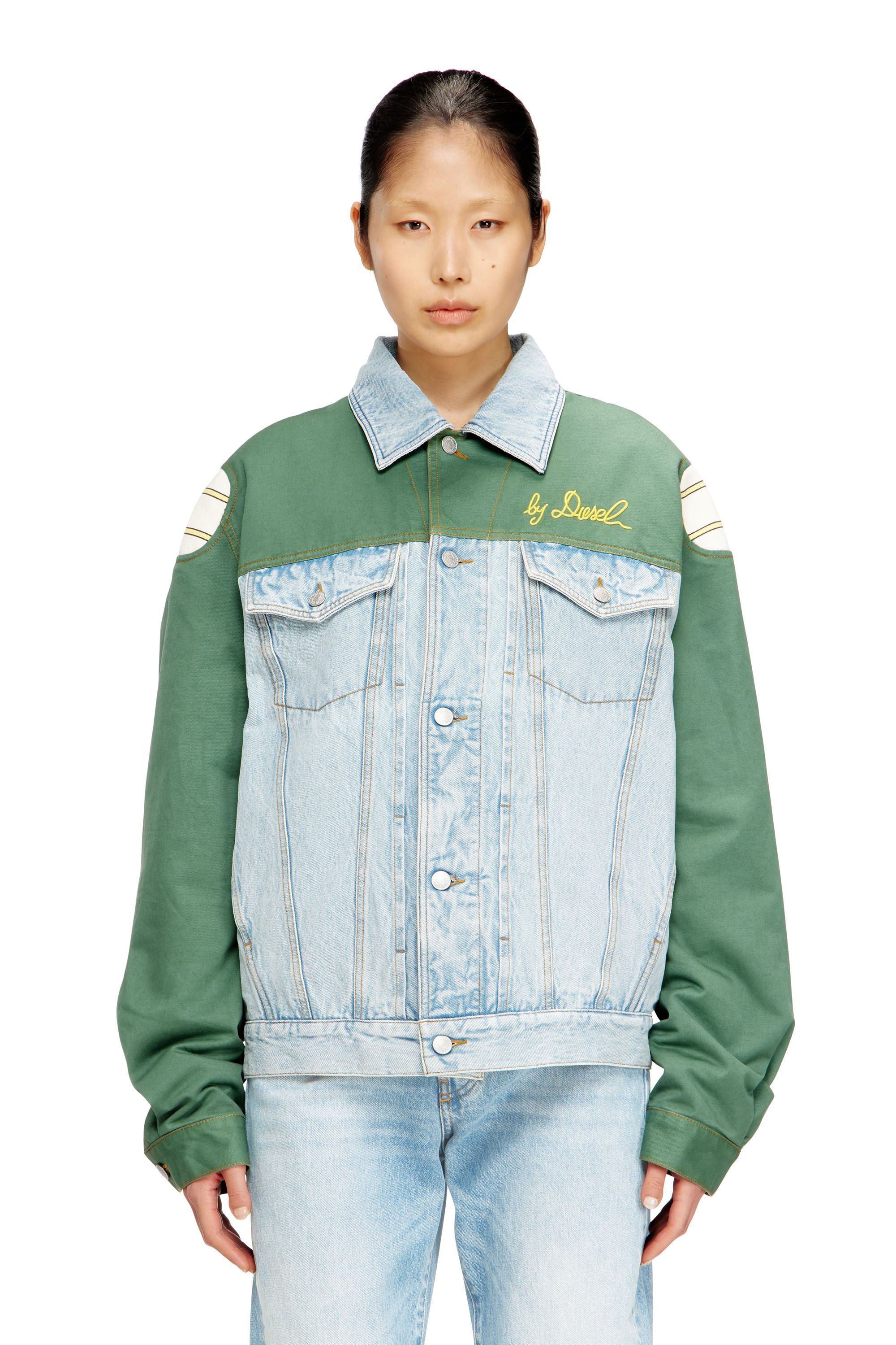 Diesel - J-GIANT-20TH, Unisex's Denim jacket with cotton insert in Green/Blue - 1