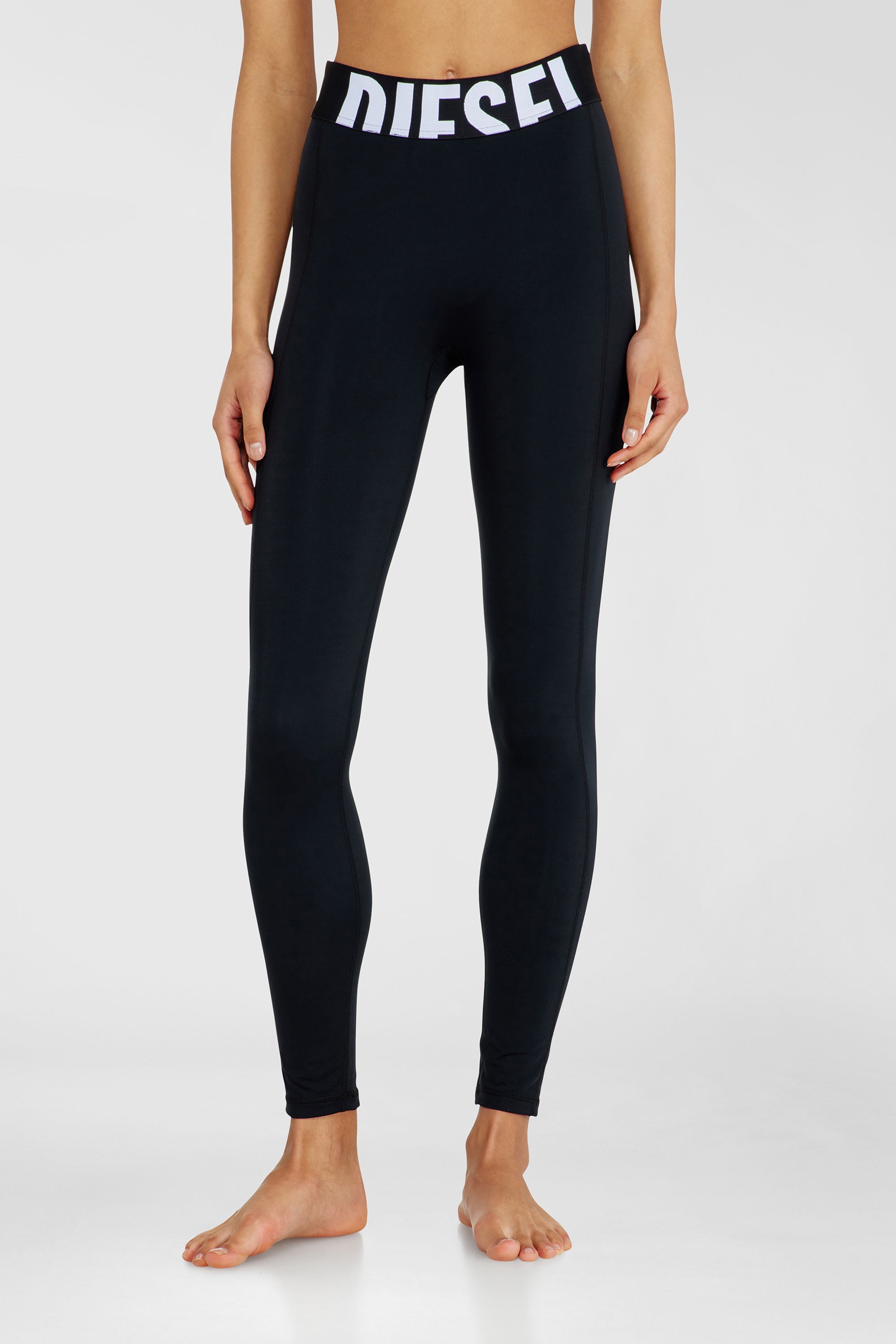 Diesel - ADELINE-D-POP, Woman's Microfibre leggings with cut-off logo in Black - 3
