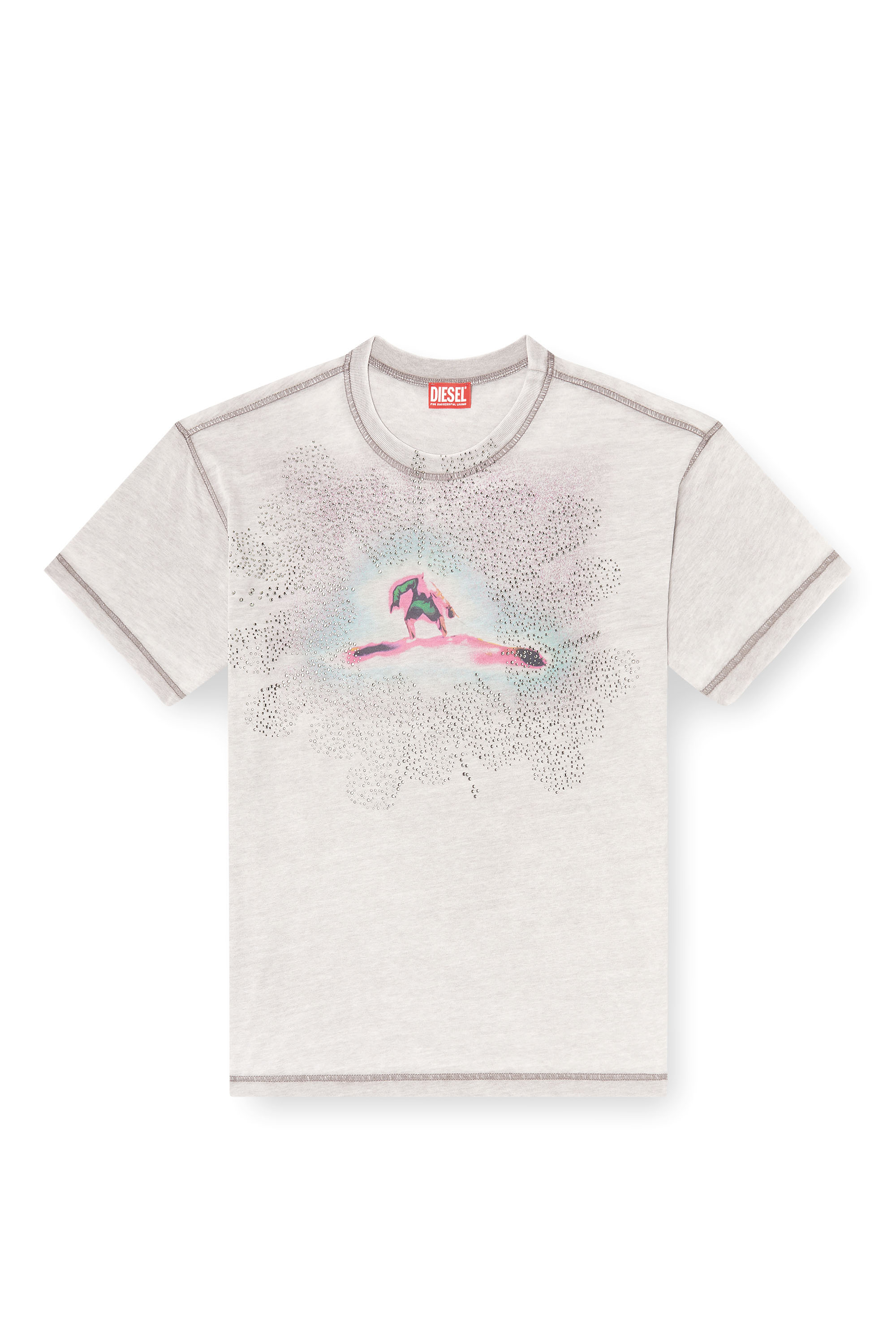 Diesel - T-NORM-V6, Man's Regular T-shirt with print and studs in Grey - 3