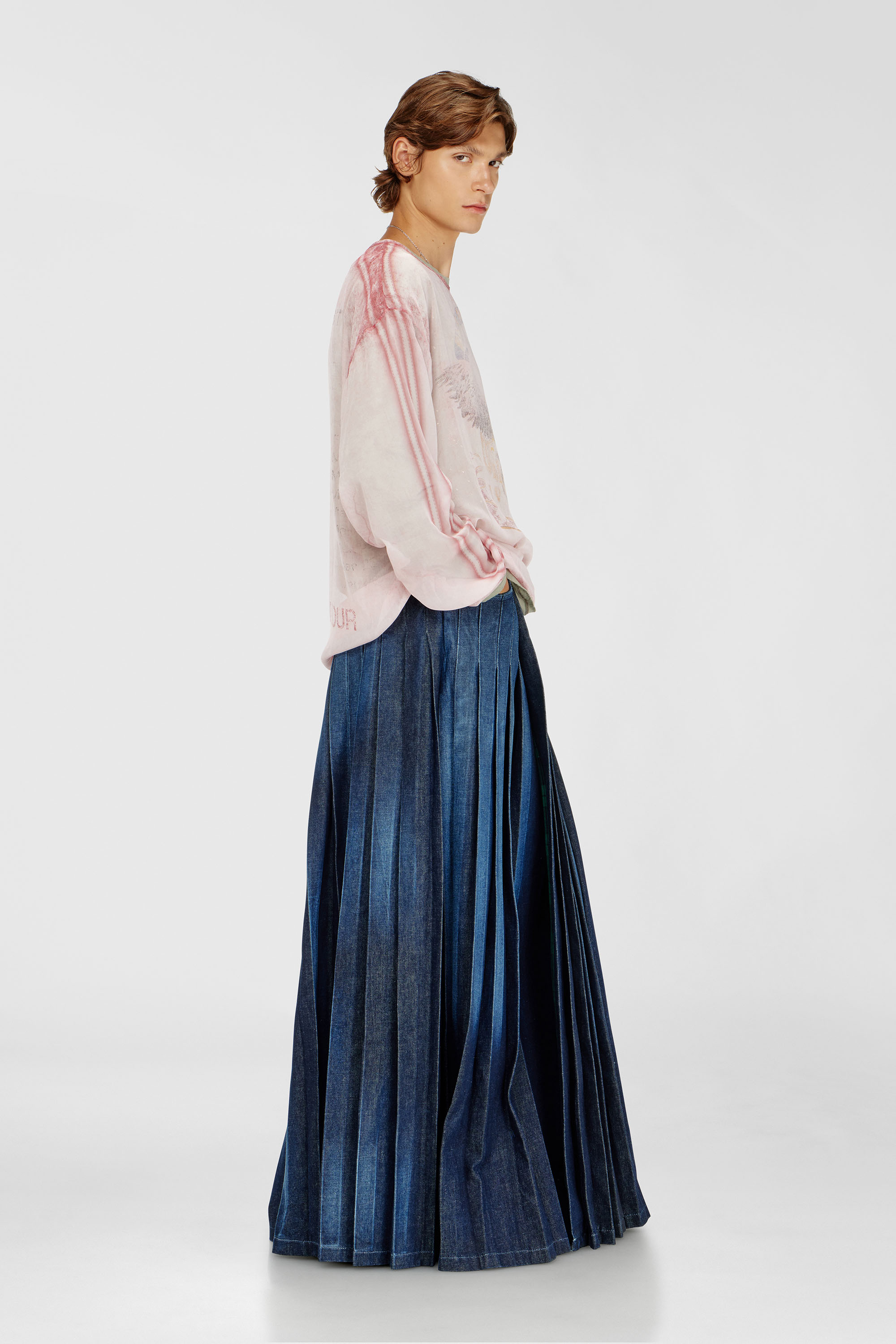 Diesel - D-QUILTY-FSJ1, Unisex's Long wrap skirt in pleated denim in Dark Blue - 1