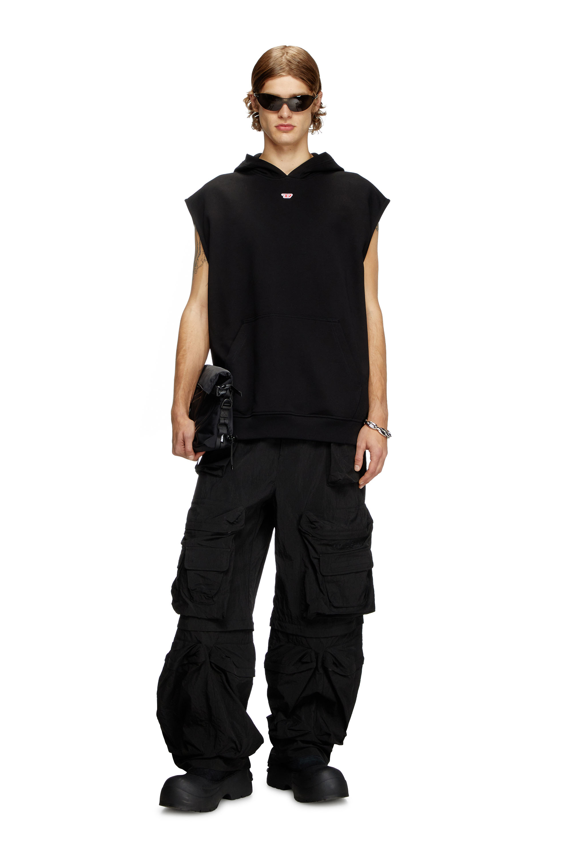 Diesel - S-BOXT-SL-D, Man's Sleeveless hoodie with D logo in Black - 1