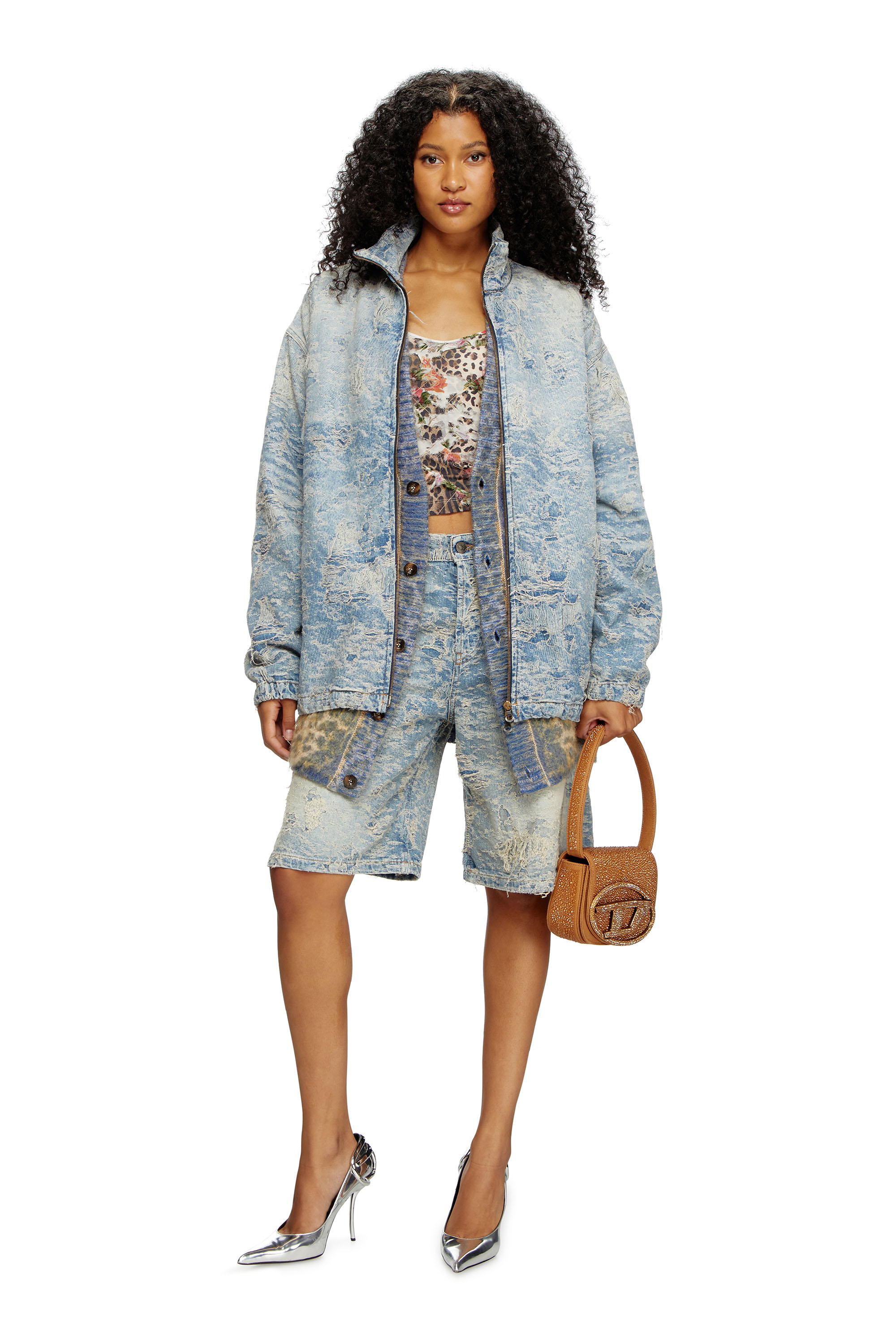 Diesel - DE-SIRE-SHORT-FSF, Woman's Shorts in dirty jacquard denim in Light Blue - 1