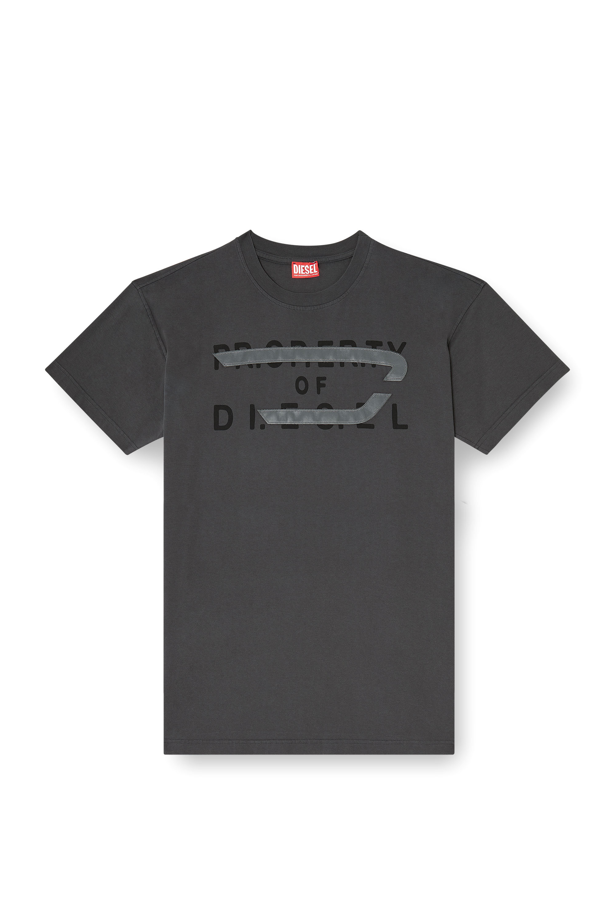 Diesel - T-NORM-V11, Man's Regular T-shirt with D appliqu&eacute; in Grey - 3