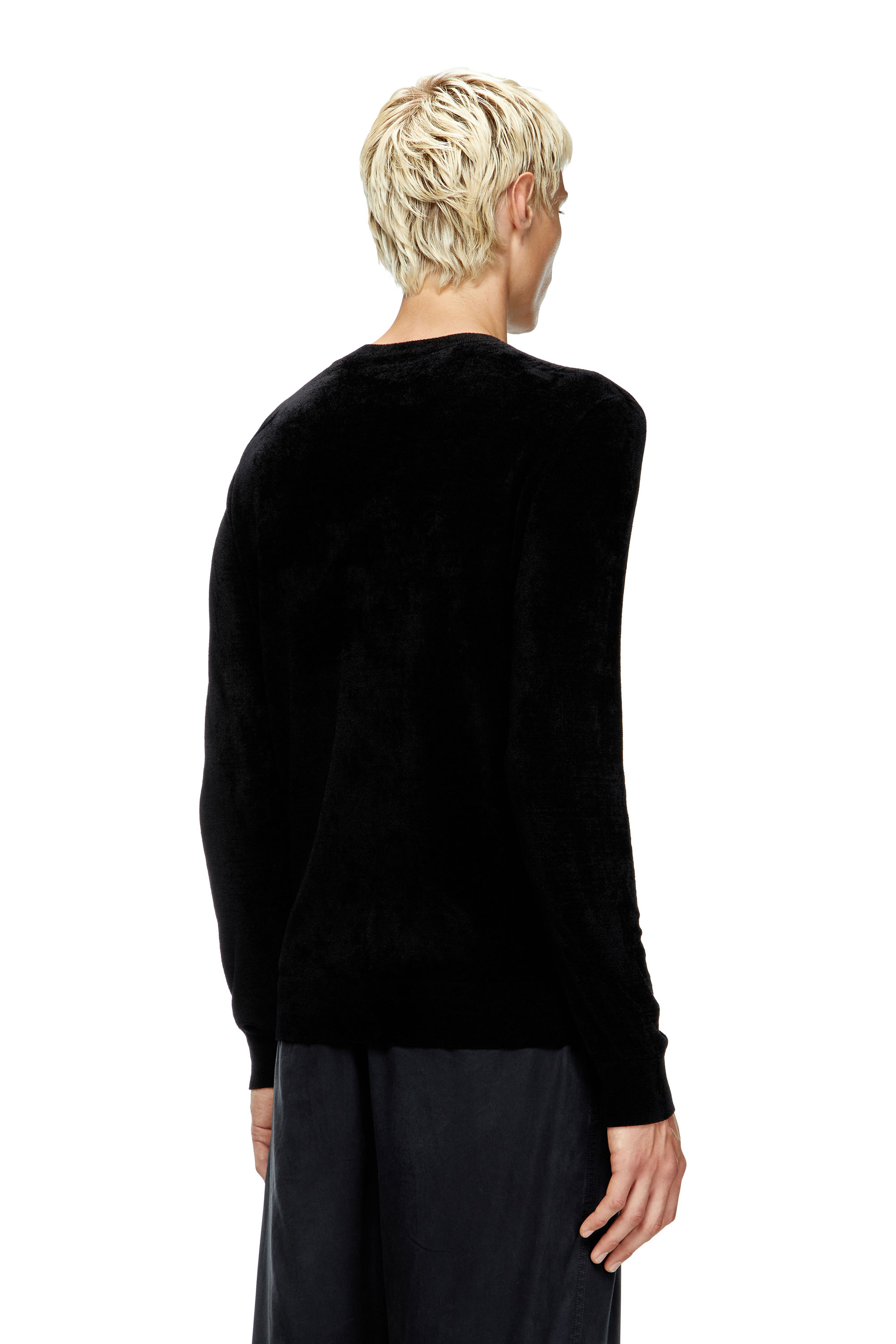 Diesel - K-CEVRO, Man's Chenille jumper with cut-out logo in Black - 4