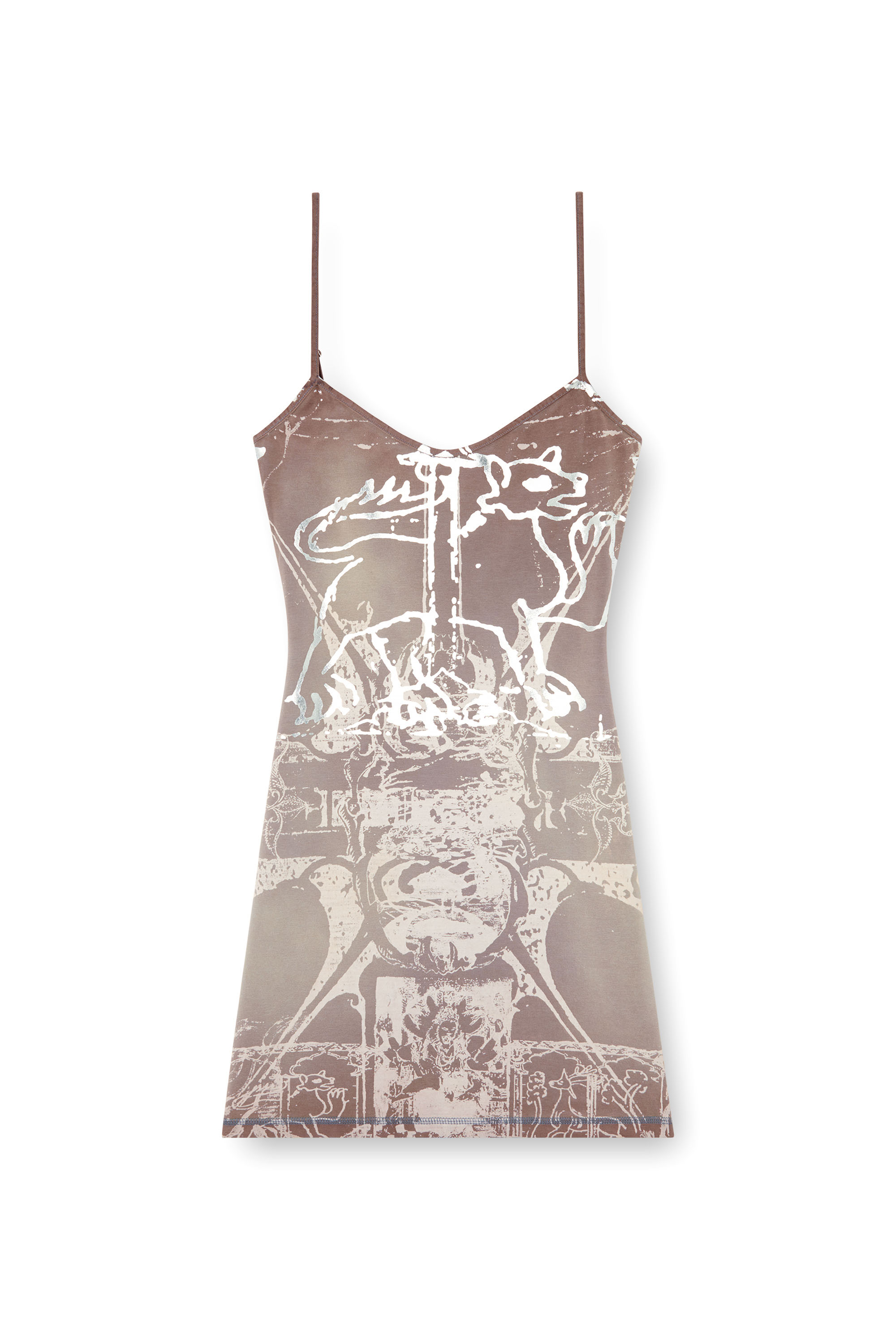 Diesel - D-LONGY, Woman's Mini dress with foil print in Light Brown - 2