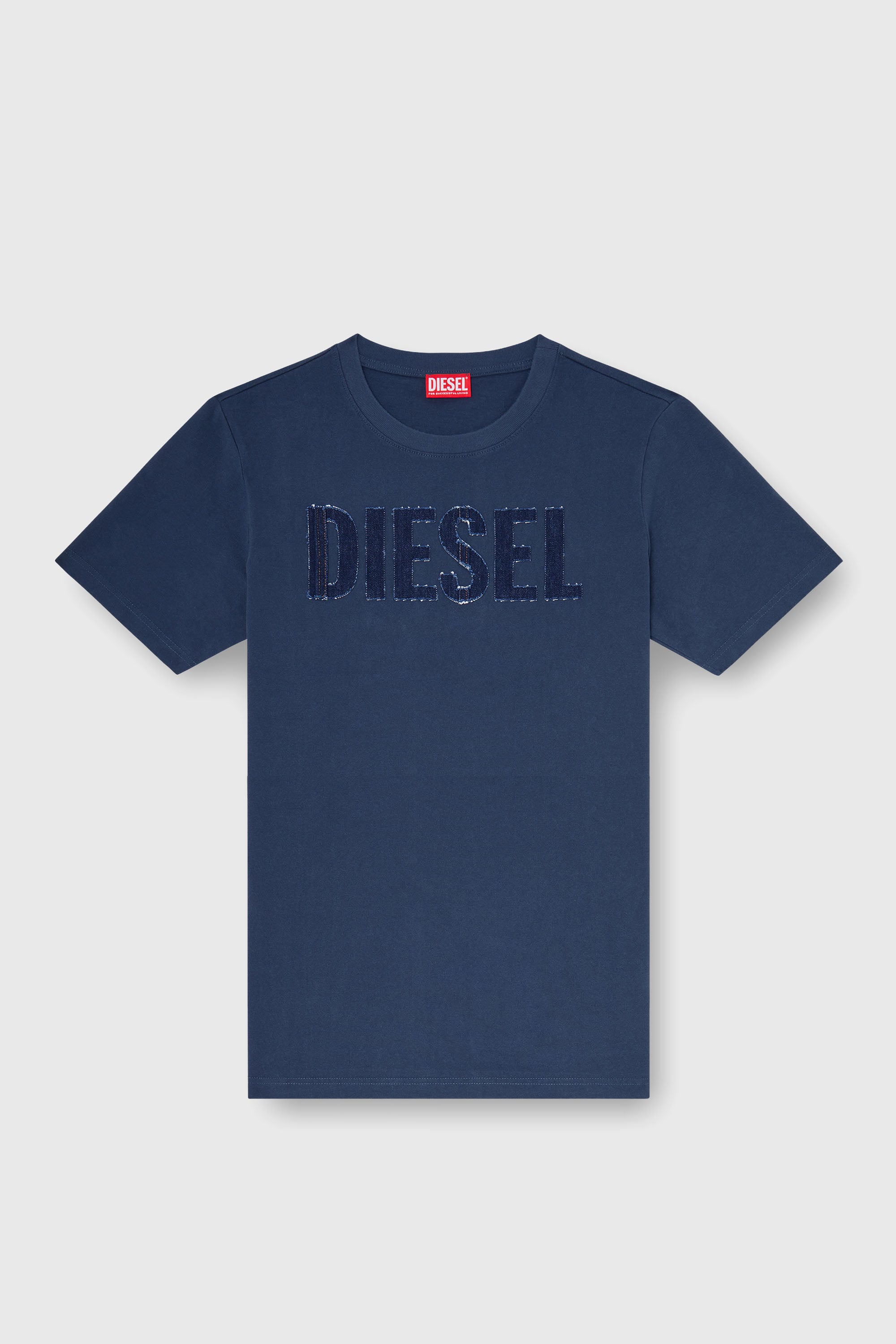Diesel - T-JUST-APP-T92, Man's Cotton T-shirt with tonal Diesel logo print in Blue - 2