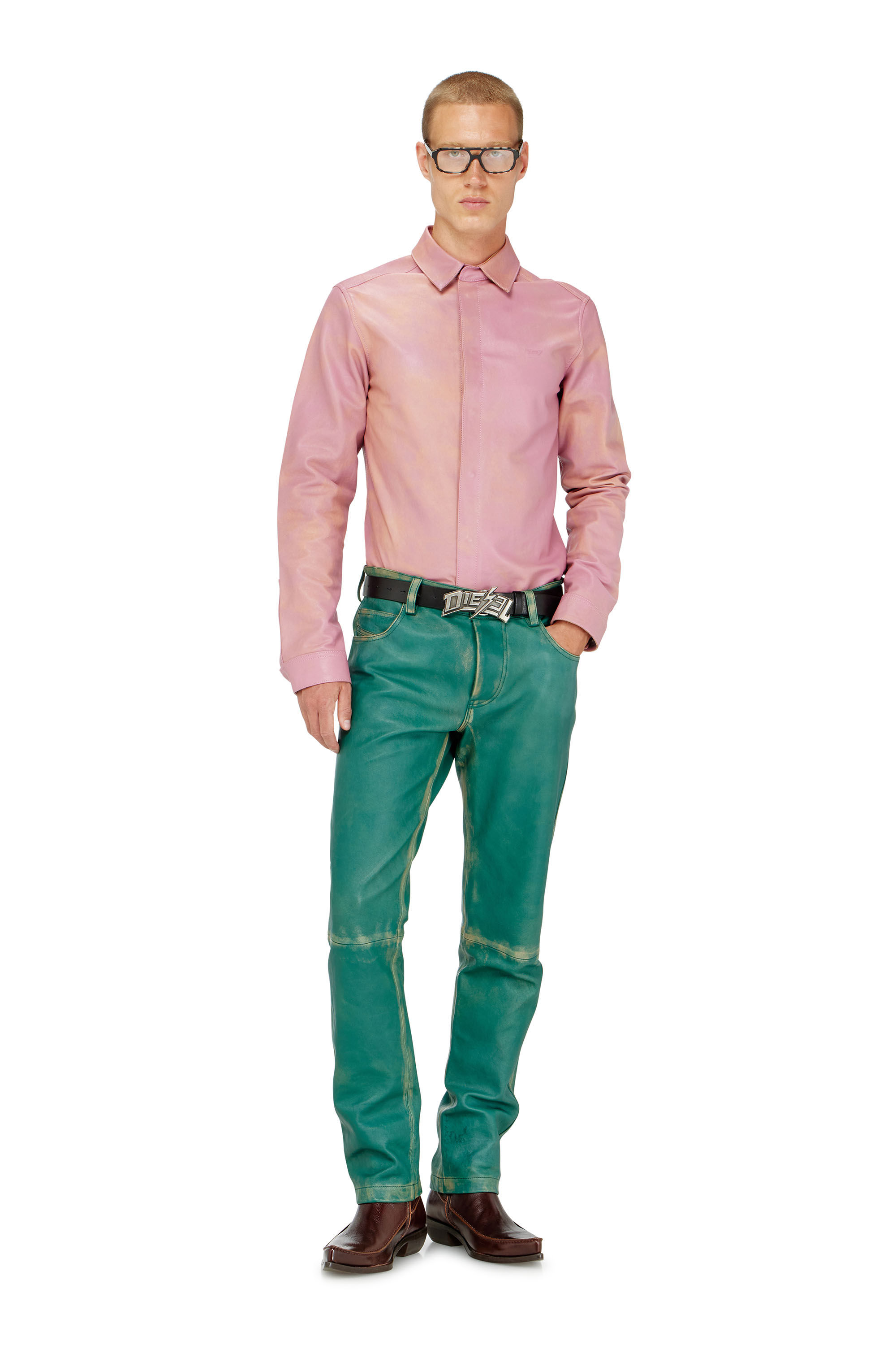 Diesel - S-CIRT, Man's Shirt in treated leather in Pink - 2