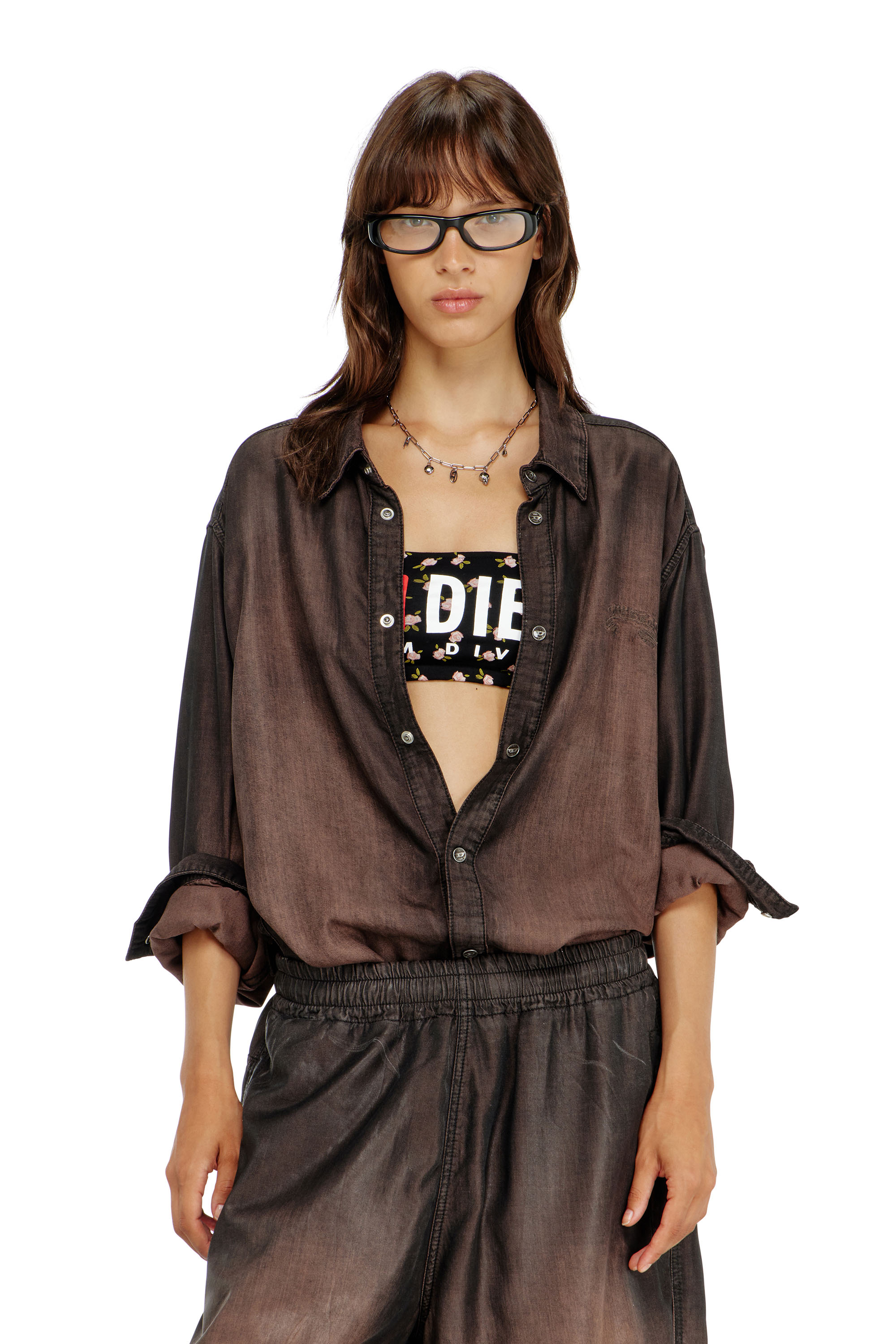 Diesel - MELANIE-C-D-CORE, Woman's Cotton bandeau bra with all-over floral print in Black - 3