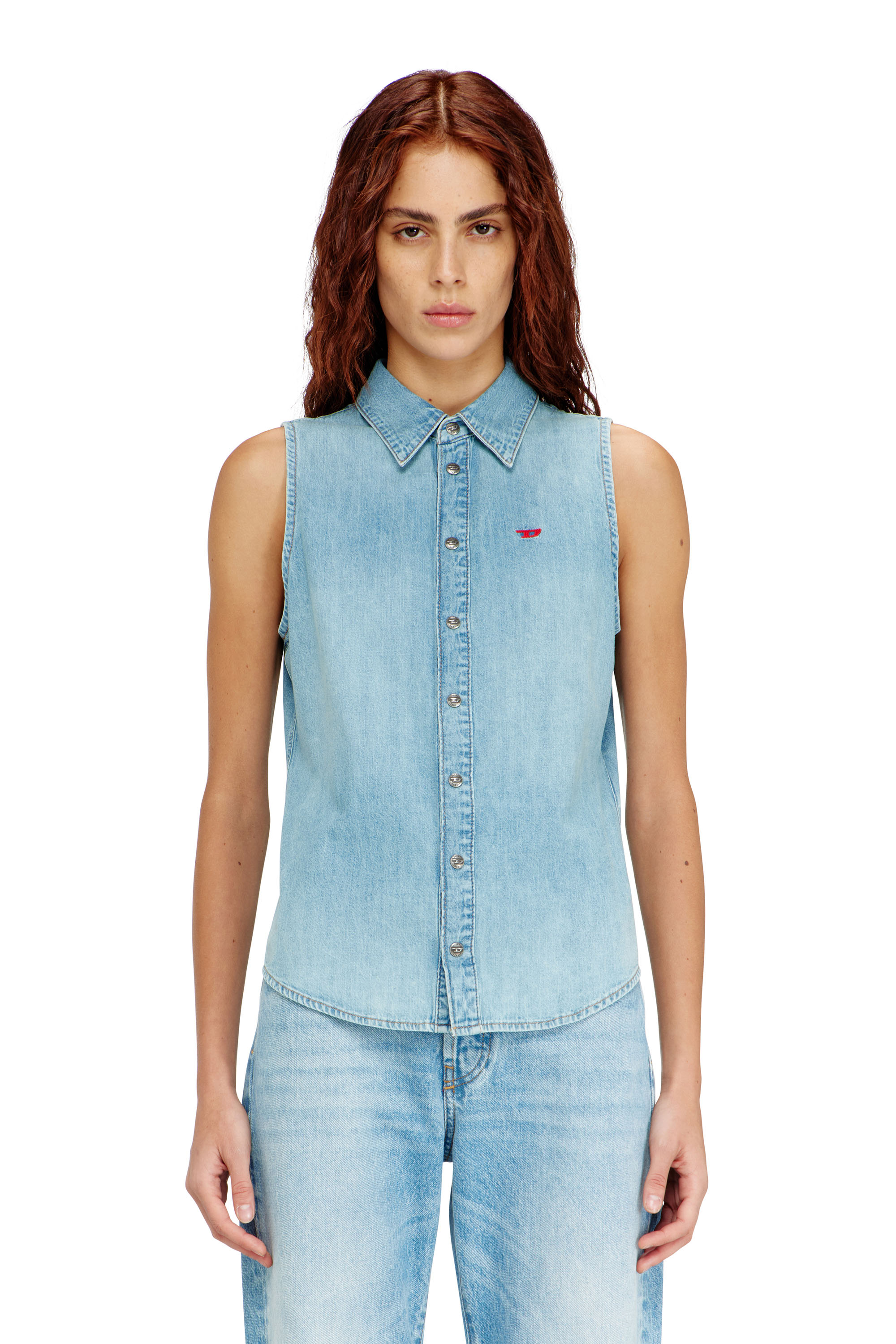 Diesel - DE-EAZY-SL, Woman's Sleeveless denim shirt in Light Blue - 1