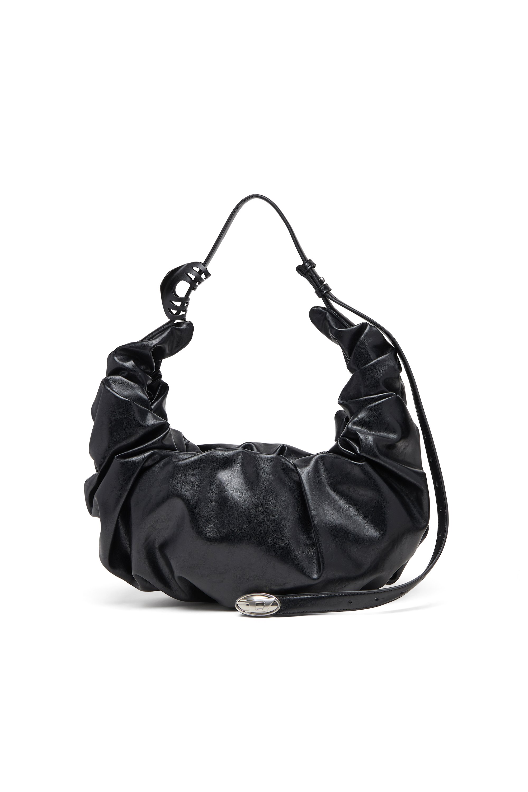 Diesel - GRAB-D HOBO L, Woman's Grab-D L-Large scrunched hobo bag in shiny PU in Black - 1