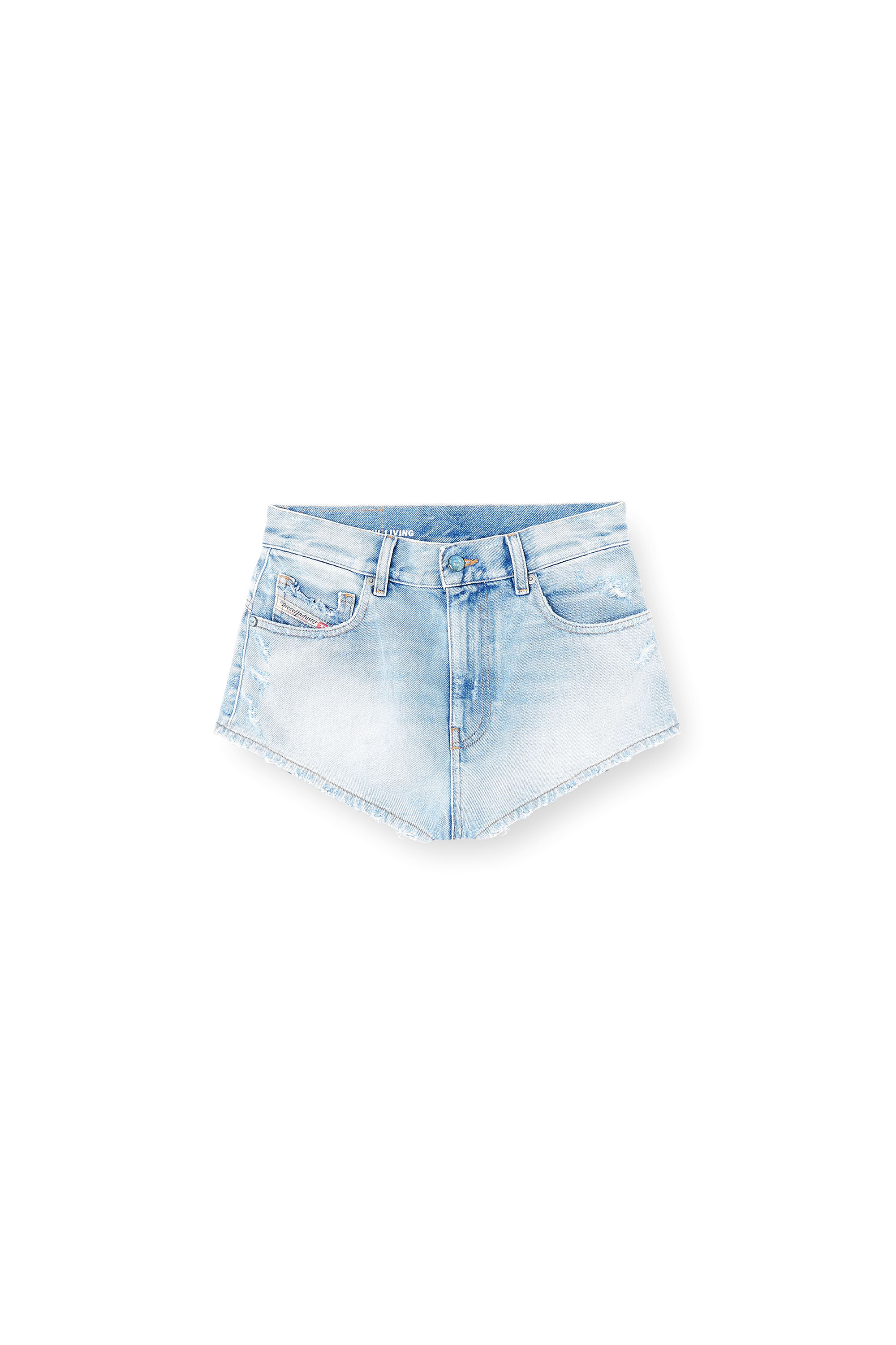 Diesel - DE-LUNAR, Woman's Denim shorts with frayed hems in Light Blue - 3