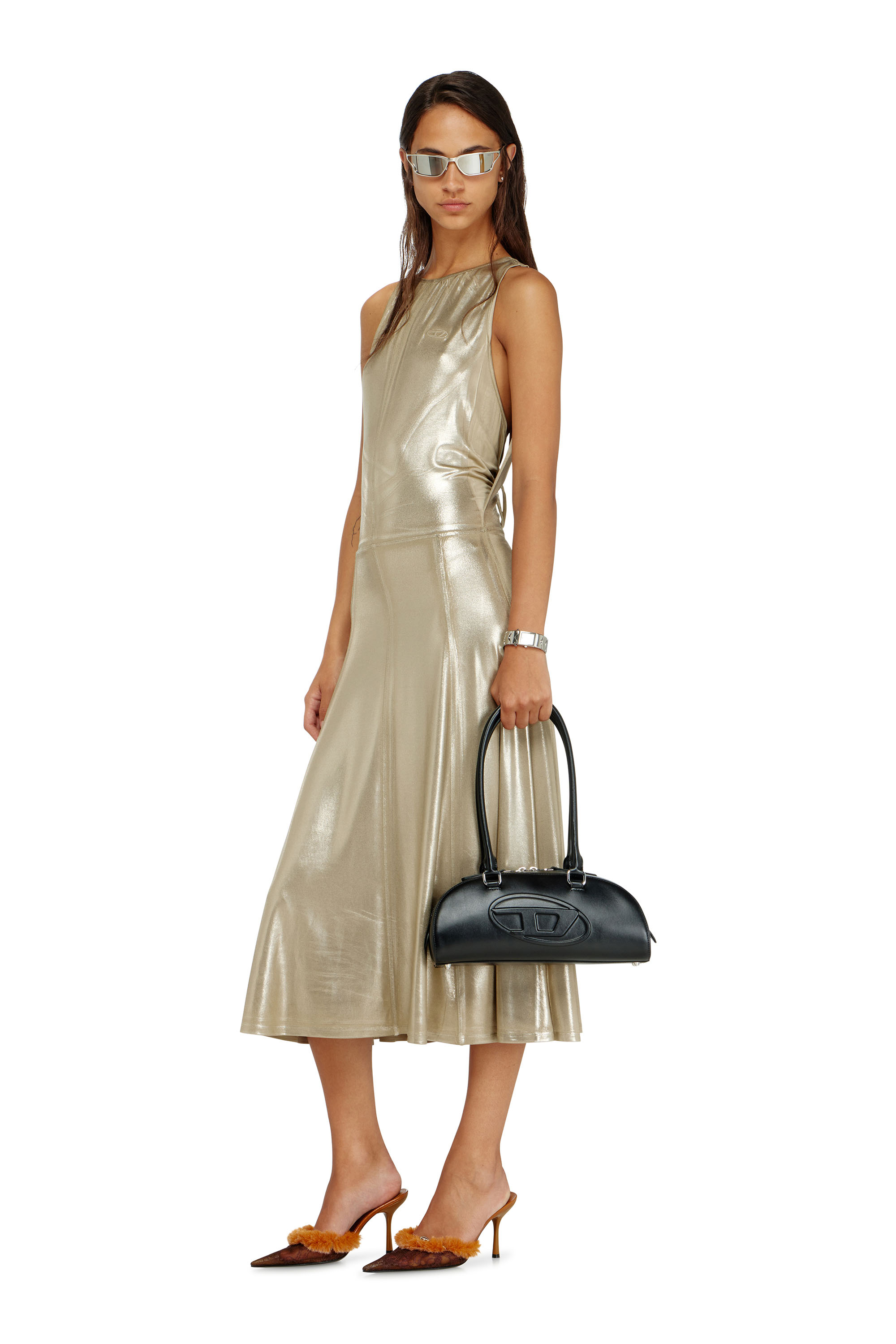 Diesel - D-DYVYNY, Woman's Fluid metallic midi dress with open back in null - 2
