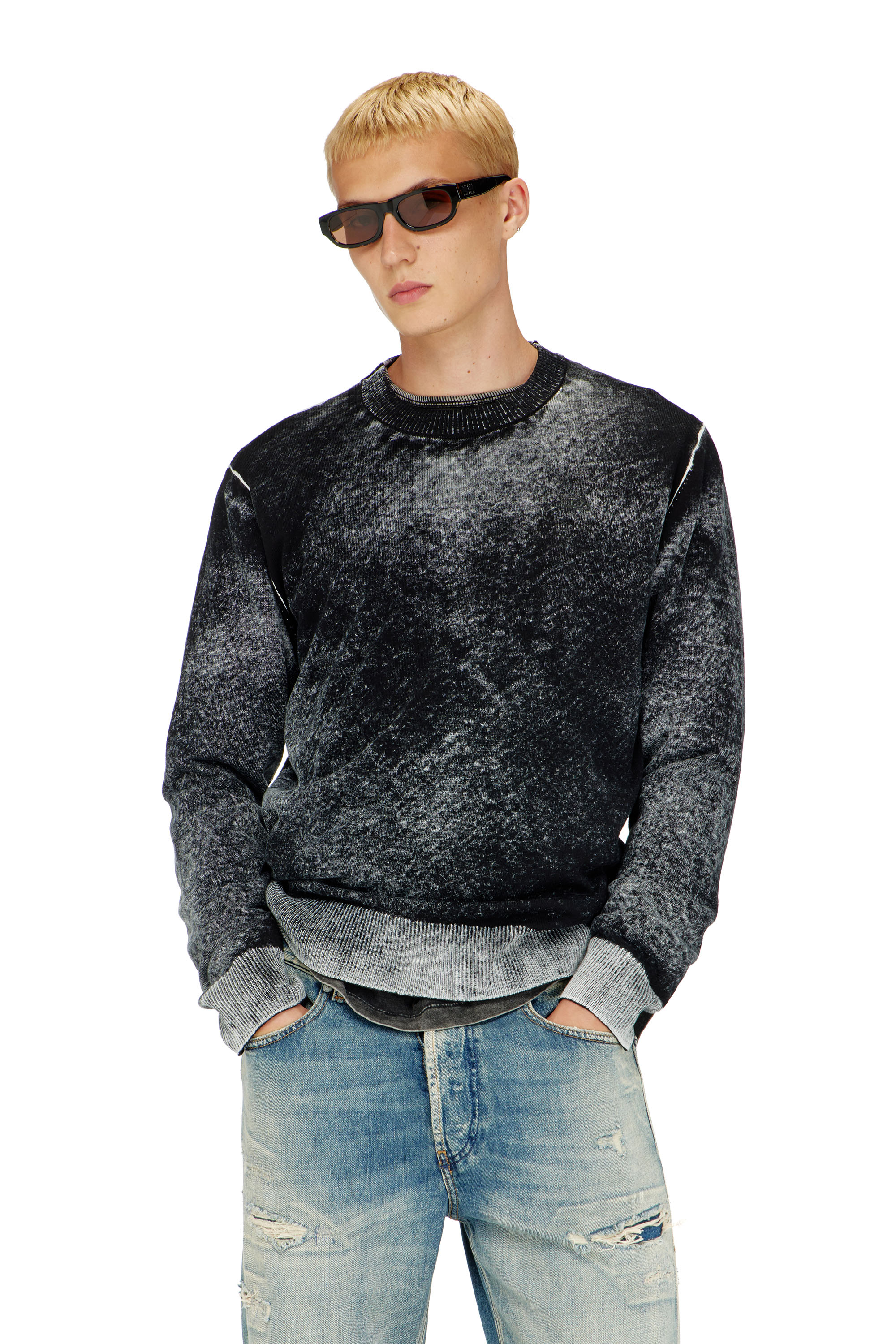 Diesel - K-LAURENT, Man's Jumper with faded reverse print in Black - 1
