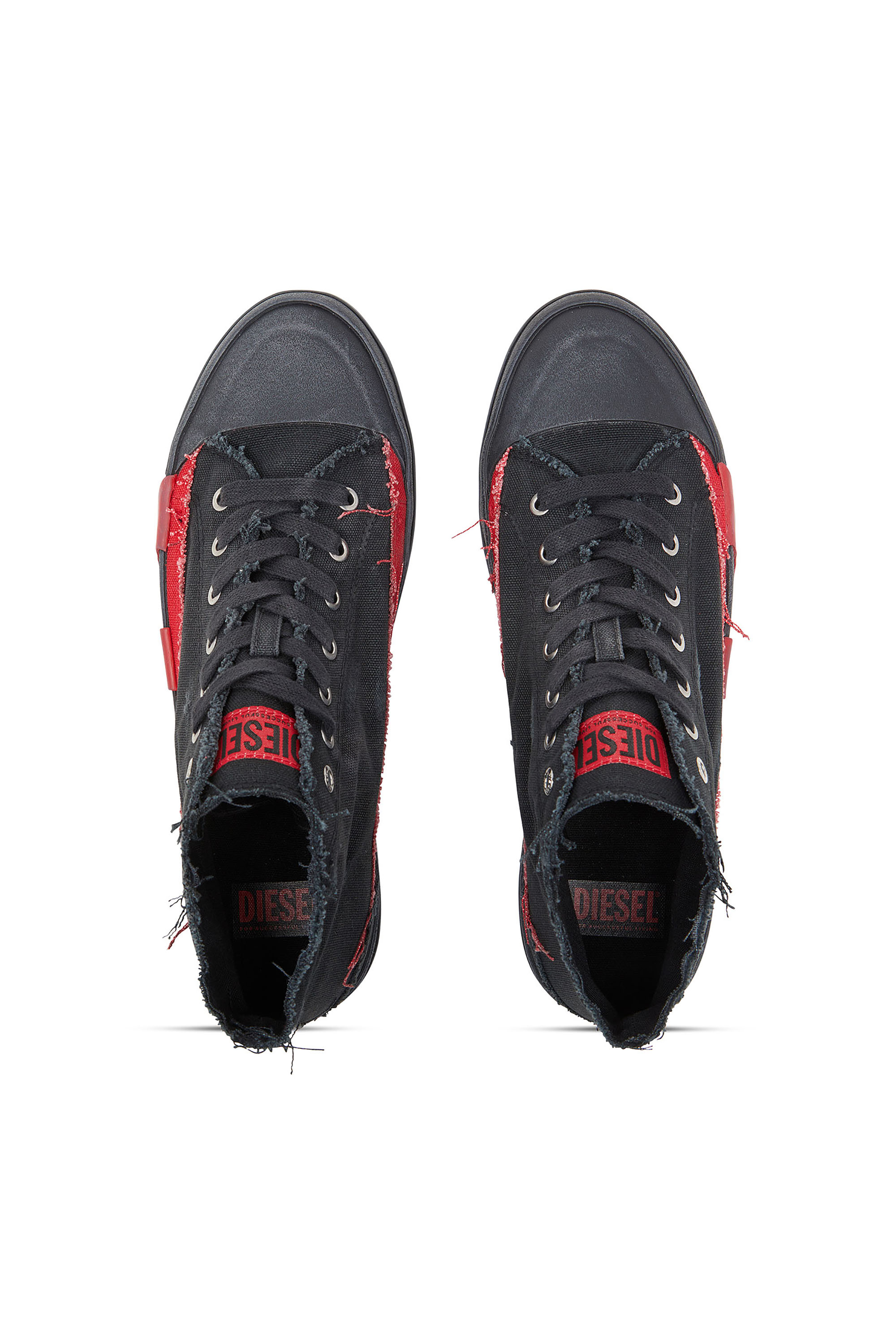Diesel - S-D-VERSE MID II, Man's S-D-Verse-Distressed high-top sneakers in canvas in Black/Red - 4