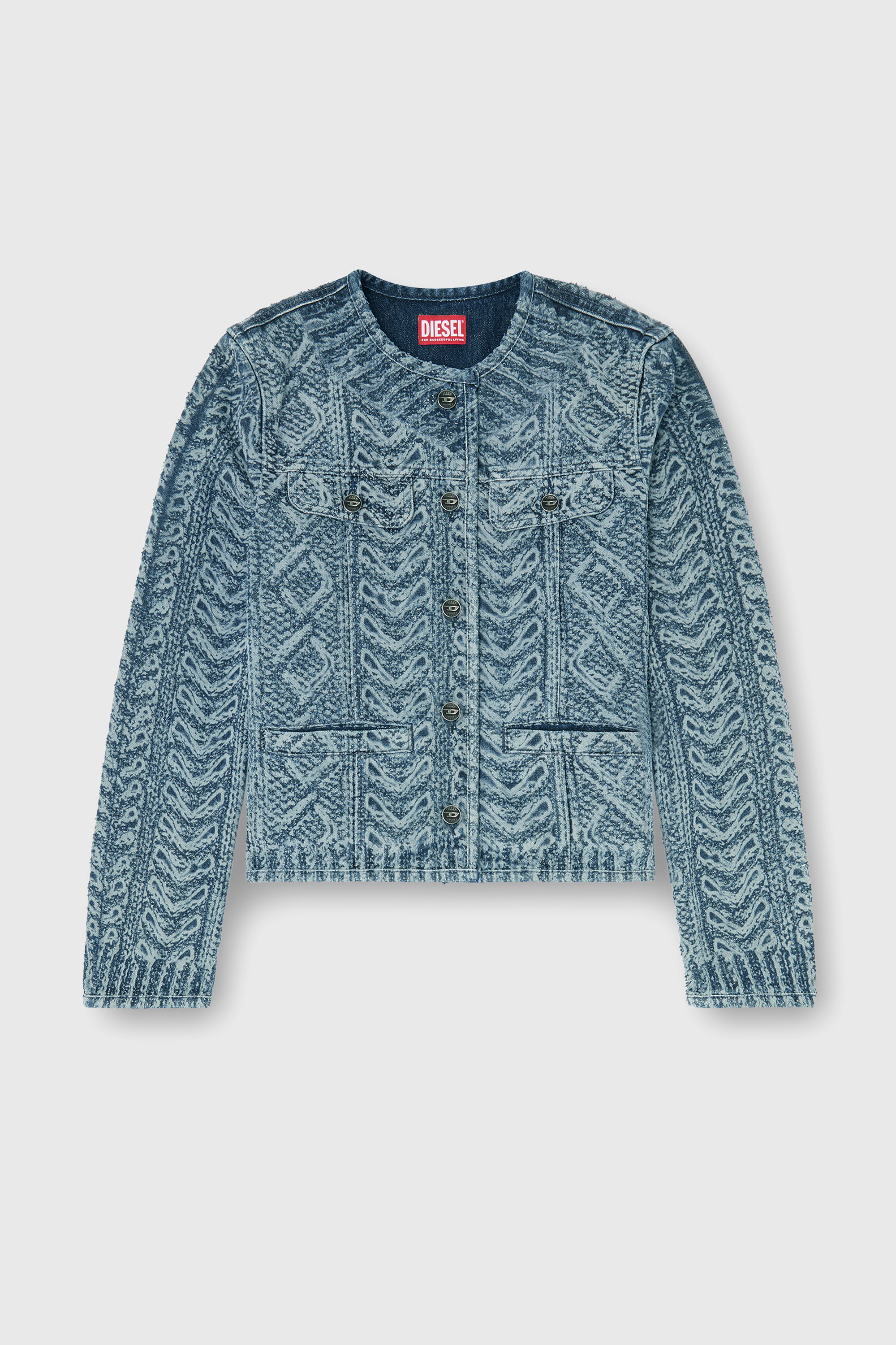 Diesel - DE-GRAFY-S2, Woman's Collarless jacket in cable-knit-effect denim in Medium blue - 2