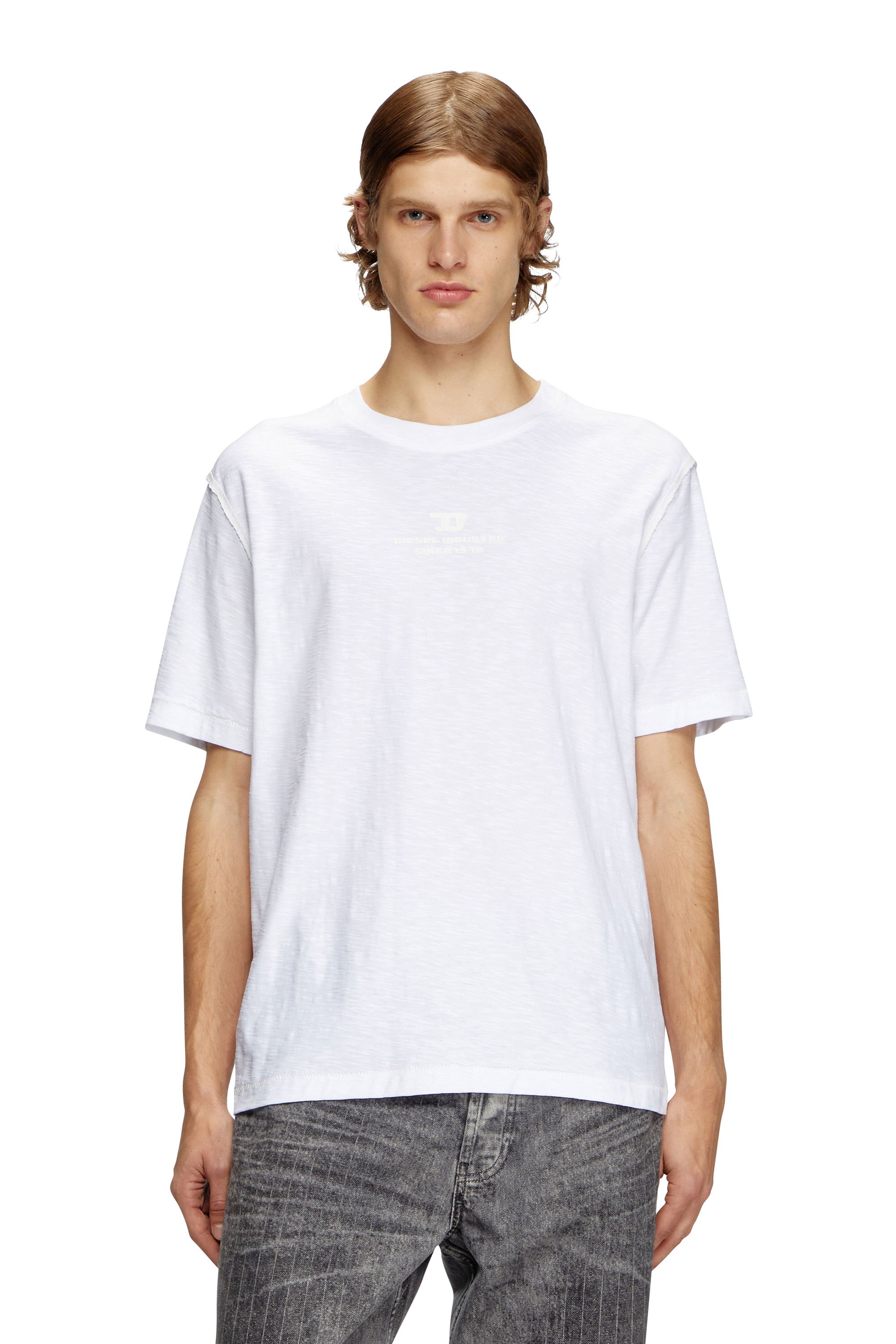 Diesel - T-ADJUST-R10, Man's Slub T-shirt with tonal logo print in White - 1