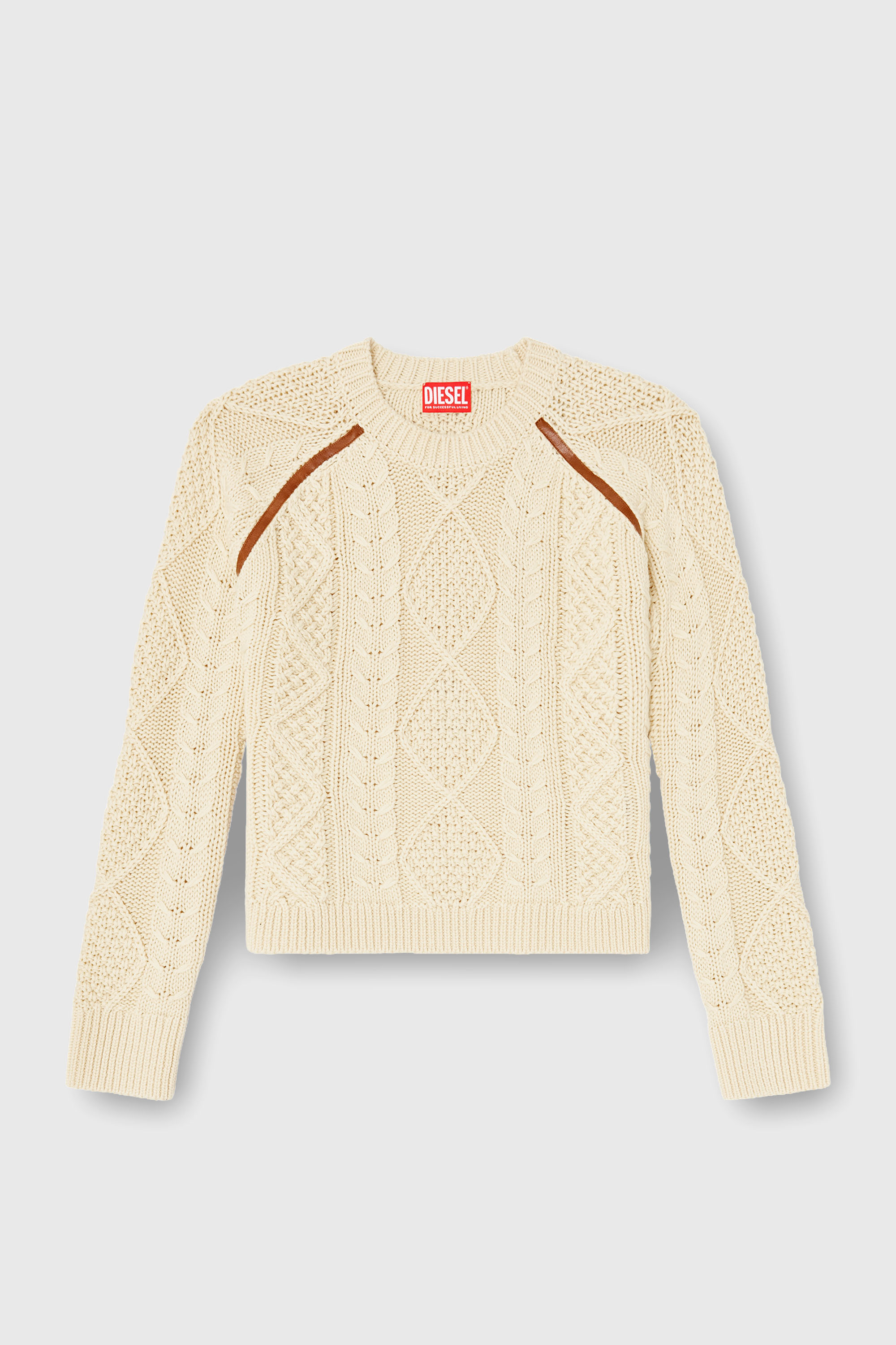 Diesel - M-INTANA, Woman's Cable-knit jumper with contrast bands in Beige - 2