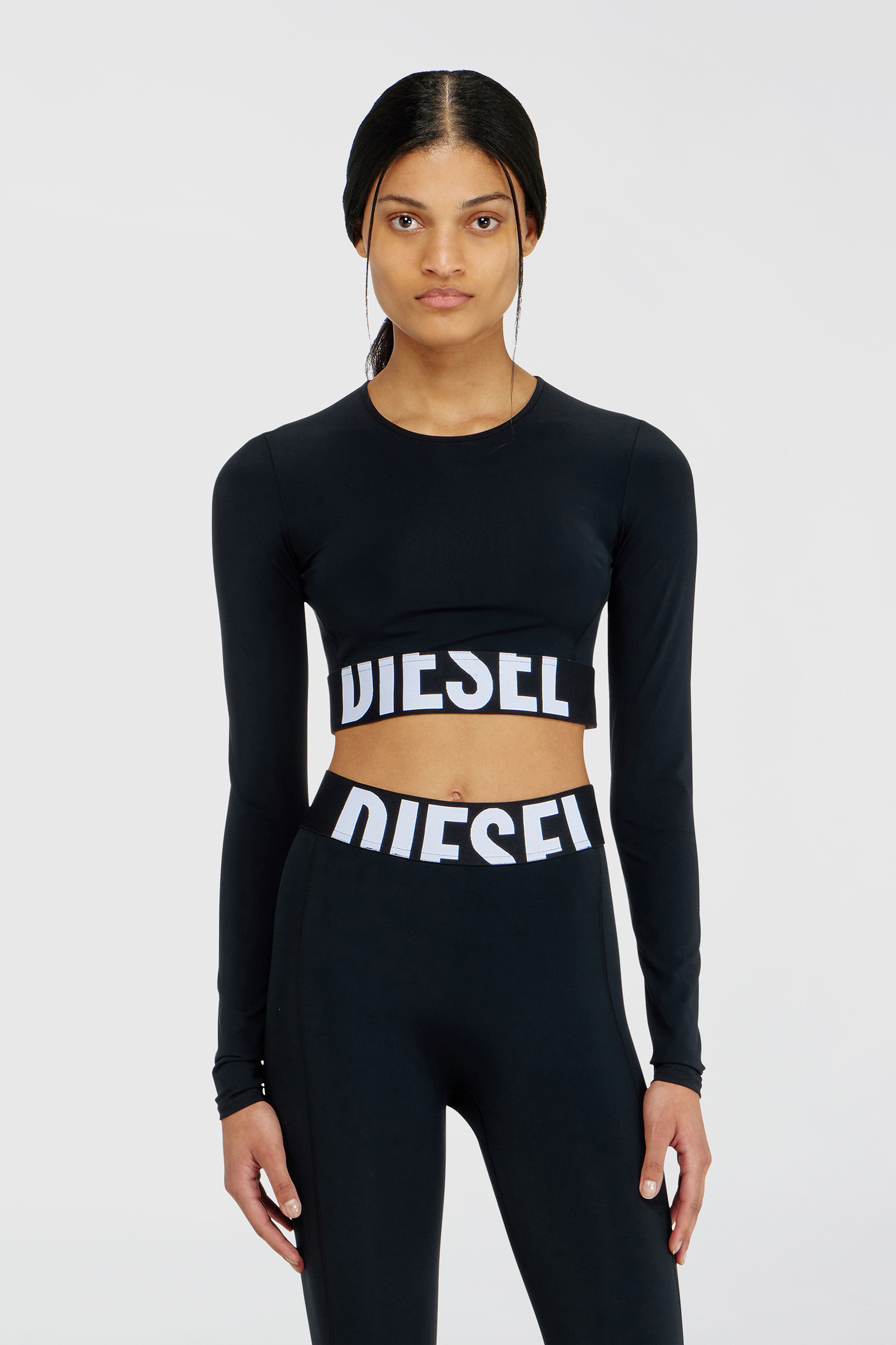 Diesel - MELISSA-D-POP, Woman's Microfibre crop top with cut-off logo in Black - 3