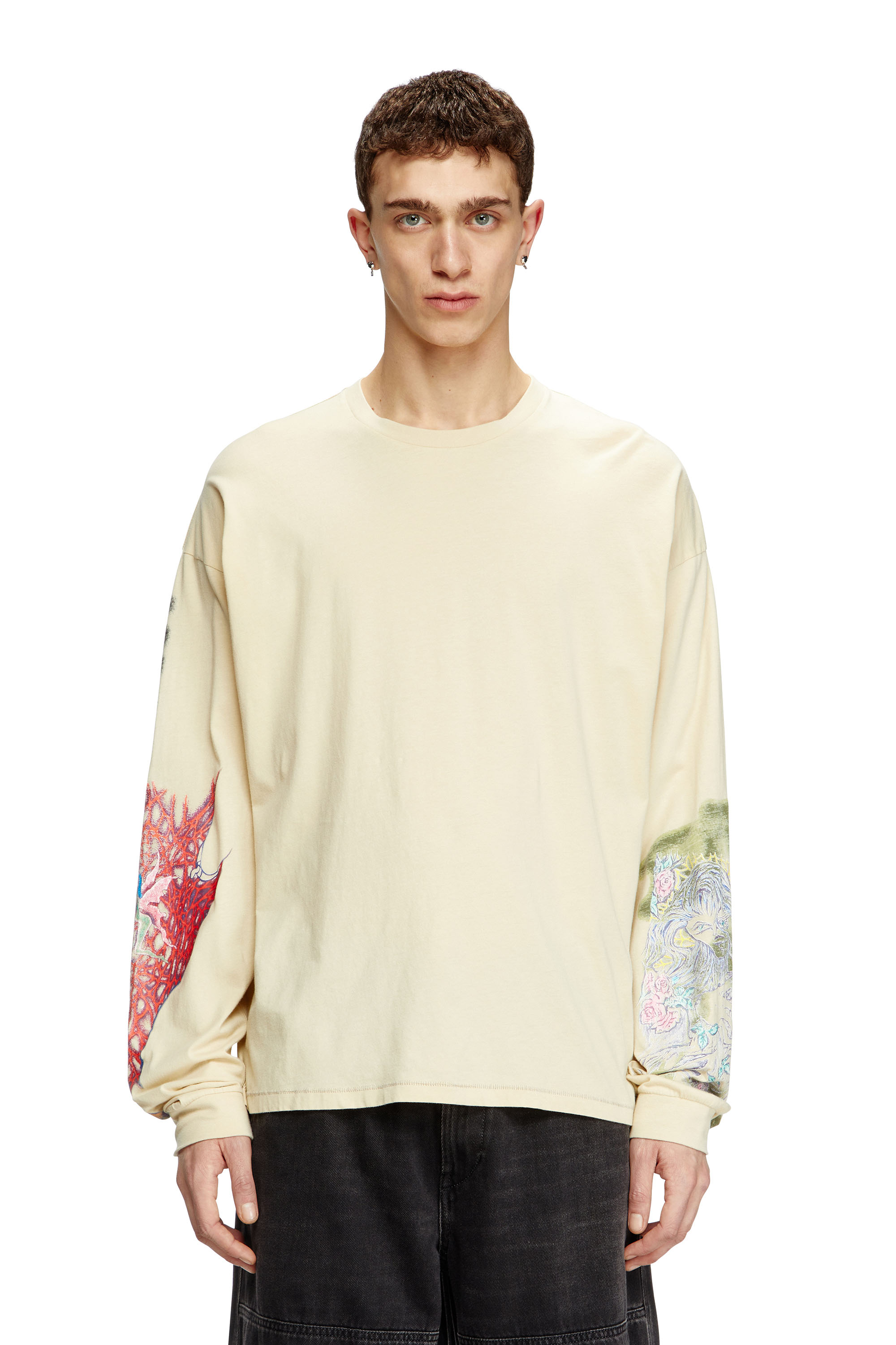 Diesel - T-BOXT-LS-R4, Man's Long-sleeve T-shirt with printed graphics in Beige - 1