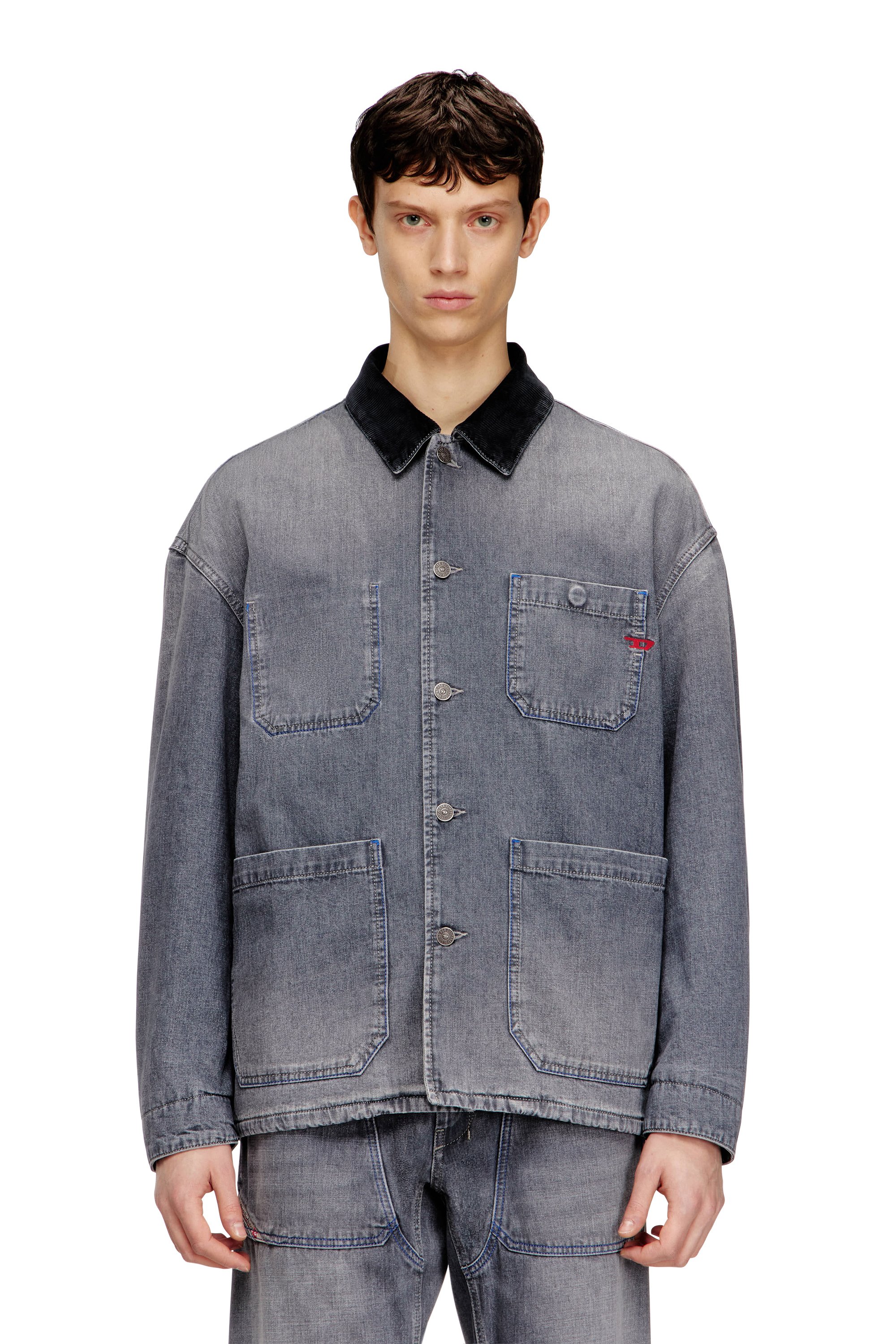 Diesel - D-STACK-U-L, Unisex's Utility-style denim jacket with contrasting collar in Grey - 1