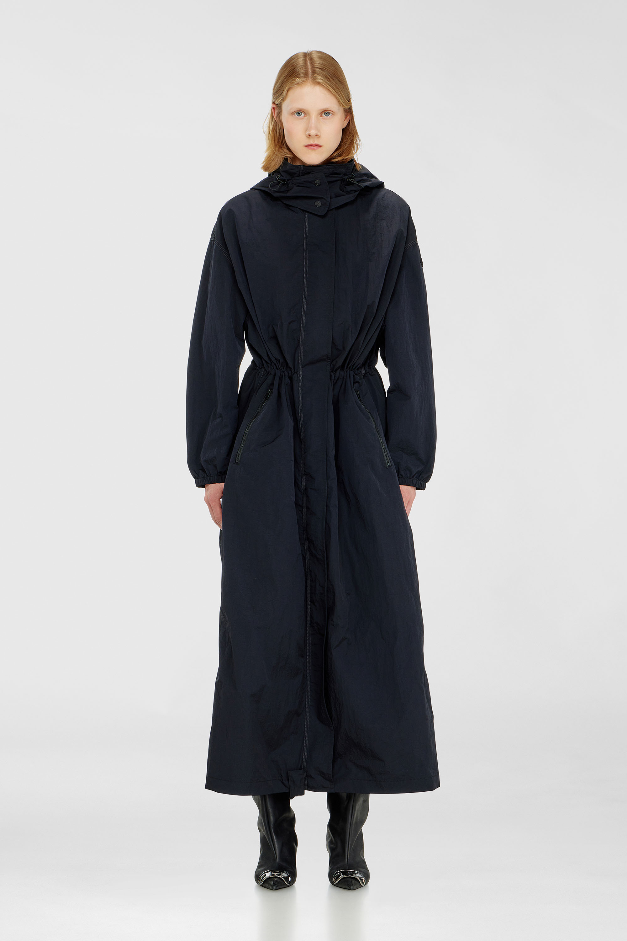 Diesel - G-ASTER-T1, Woman's Nylon trench coat with detachable hood in Night Blue - 1