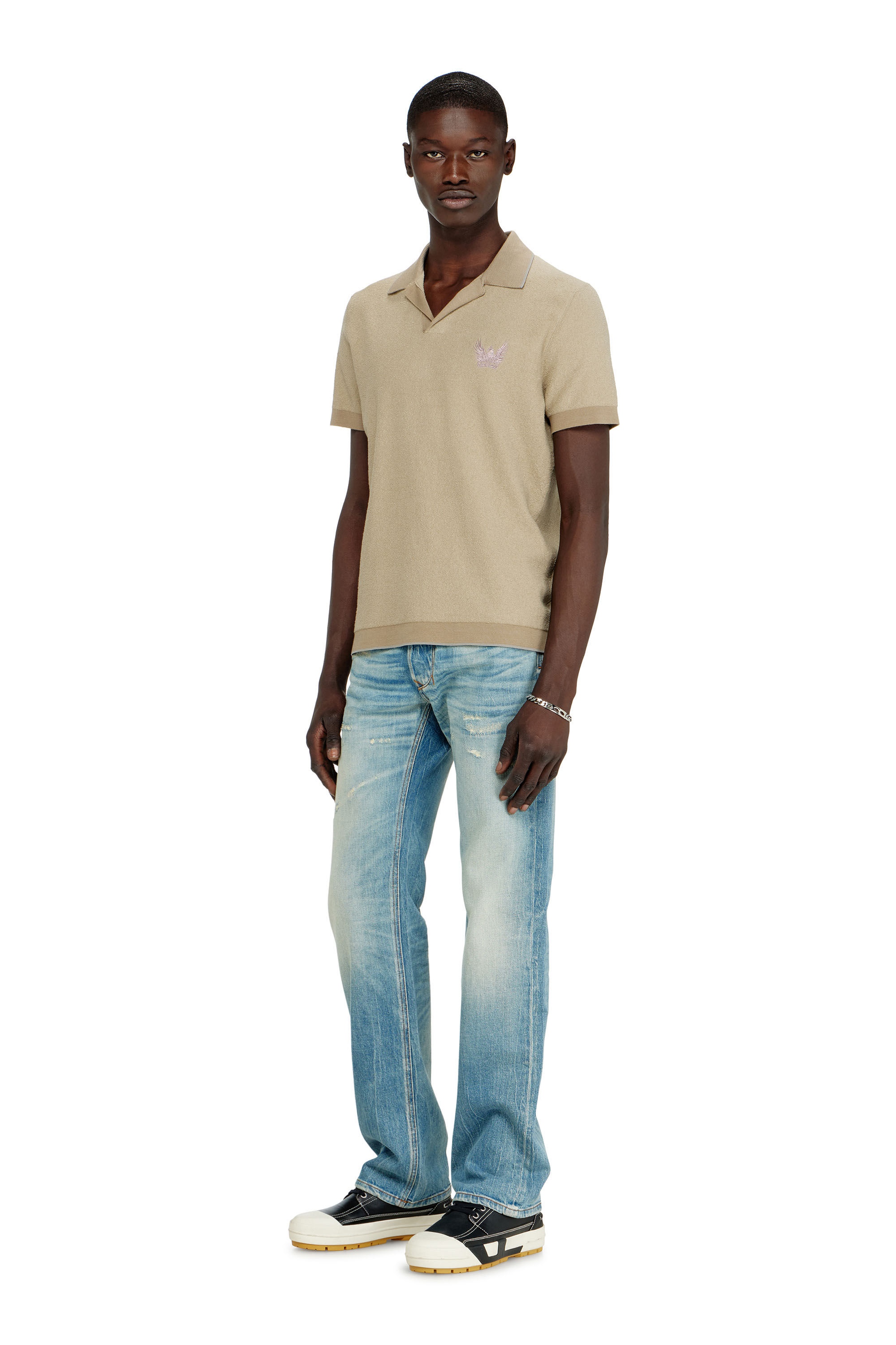 Diesel - K-RAILES, Man's Boucl&eacute;-knit polo shirt with Phoenix logo in Beige - 2