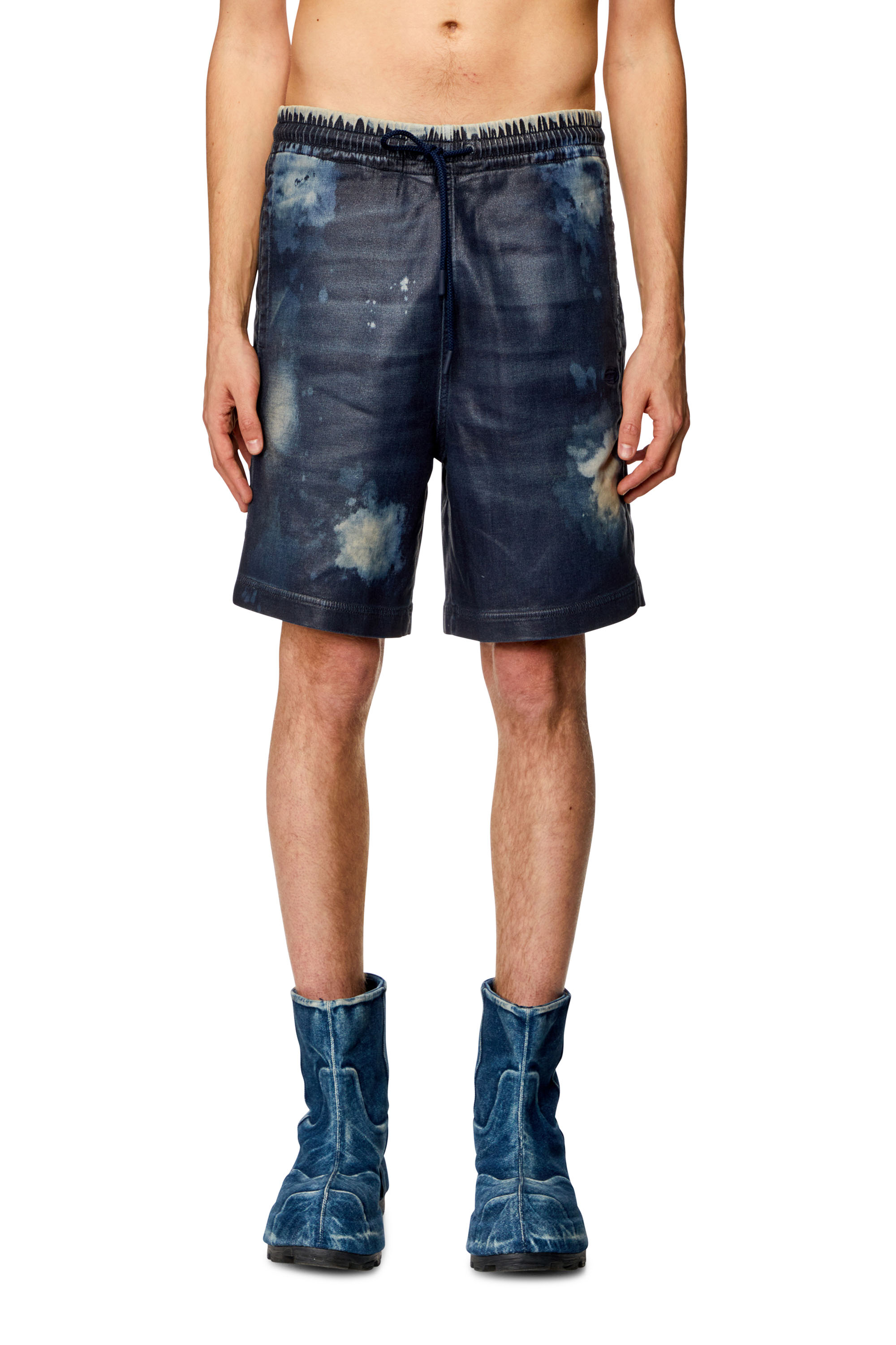D-BOXY-S TRACK, Dark Blue Diesel - D-BOXY-S TRACK, Man's Shorts in coated Track Denim in Dark Blue - 3