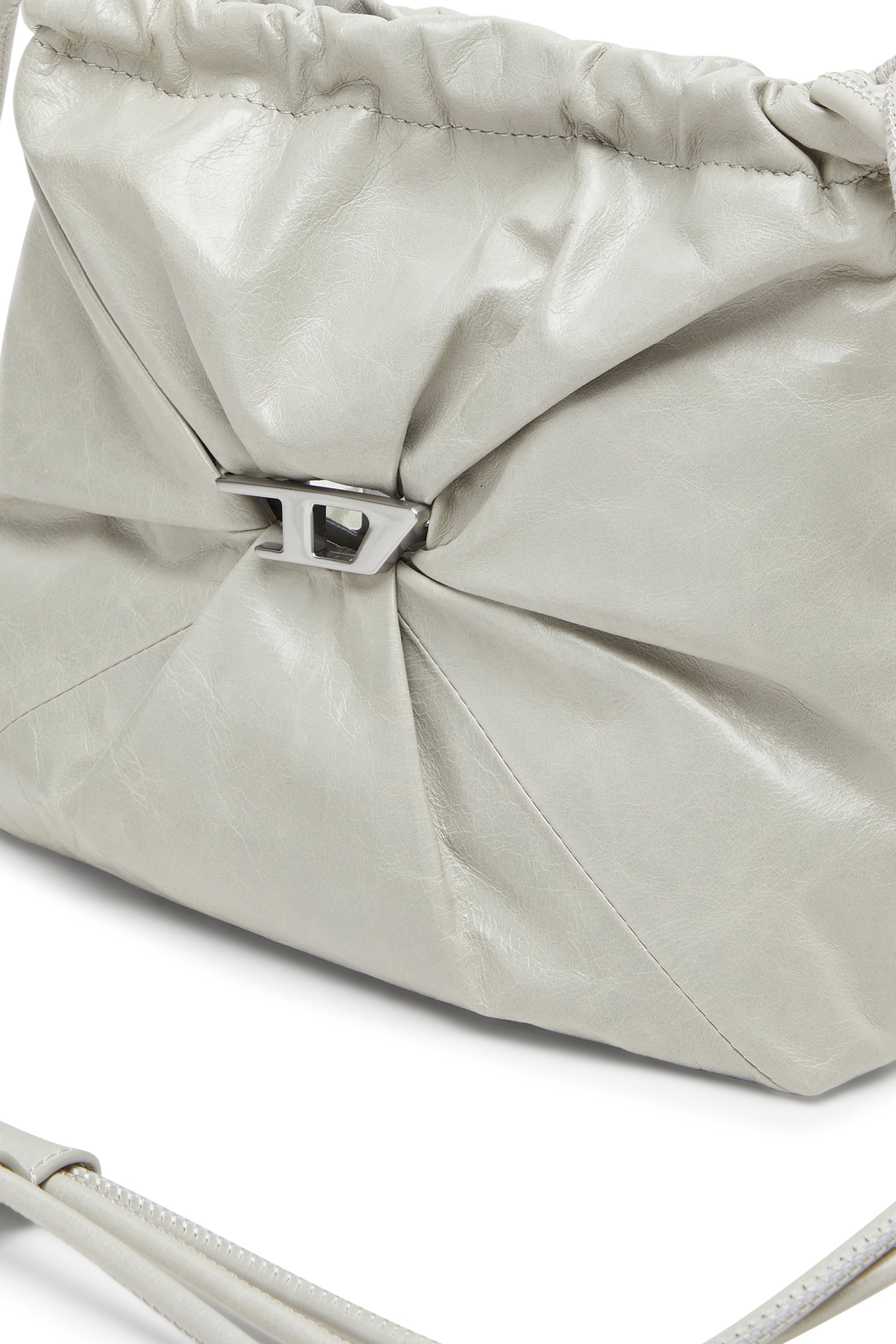 Diesel - SCRUNCH-D BUCKET, Woman's Scrunch-D-Bucket bag in shiny wrinkled leather in White - 5