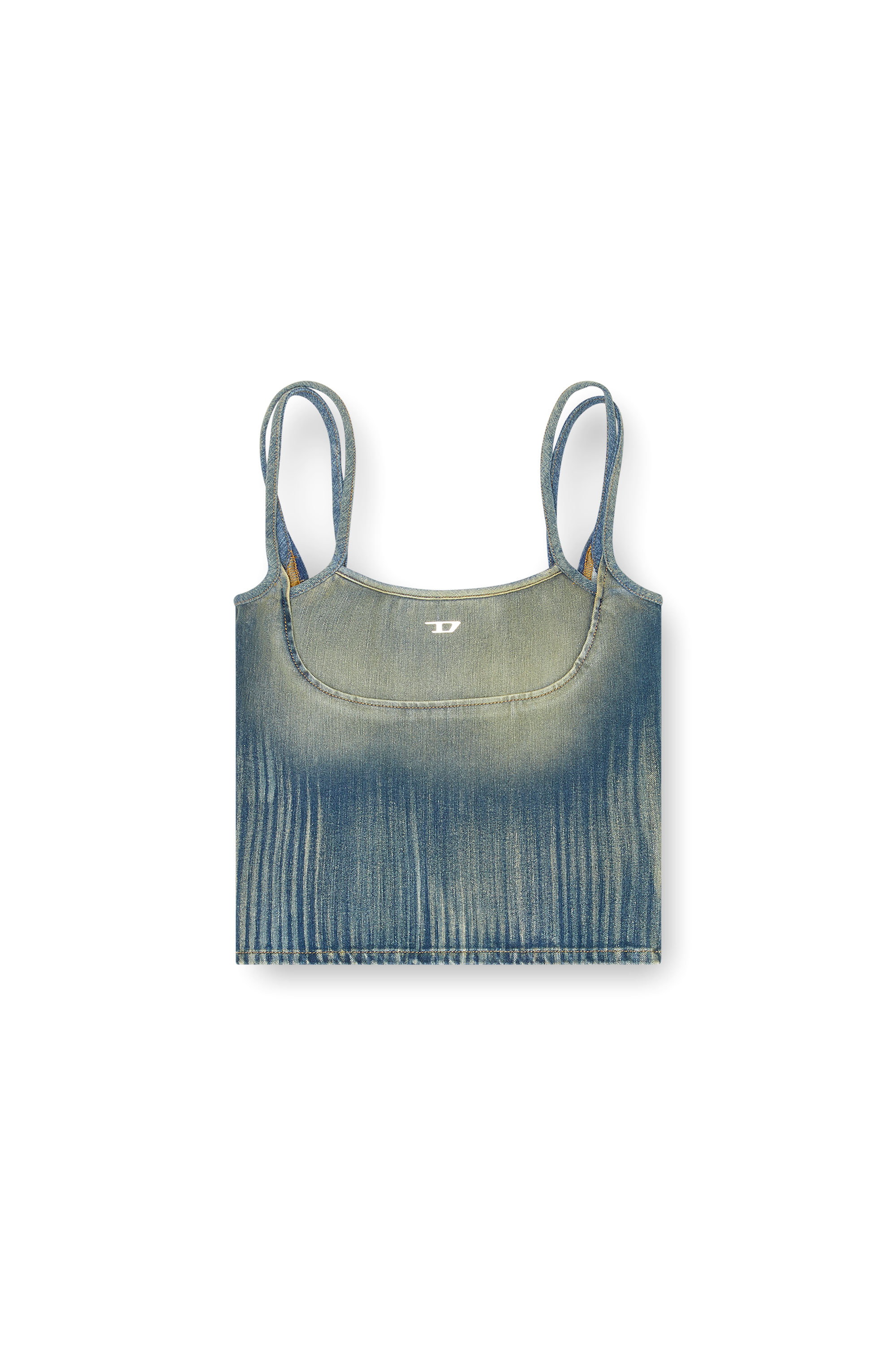 Diesel - DE-MADDY-S, Woman's Crop top in light streaky denim in null - 3