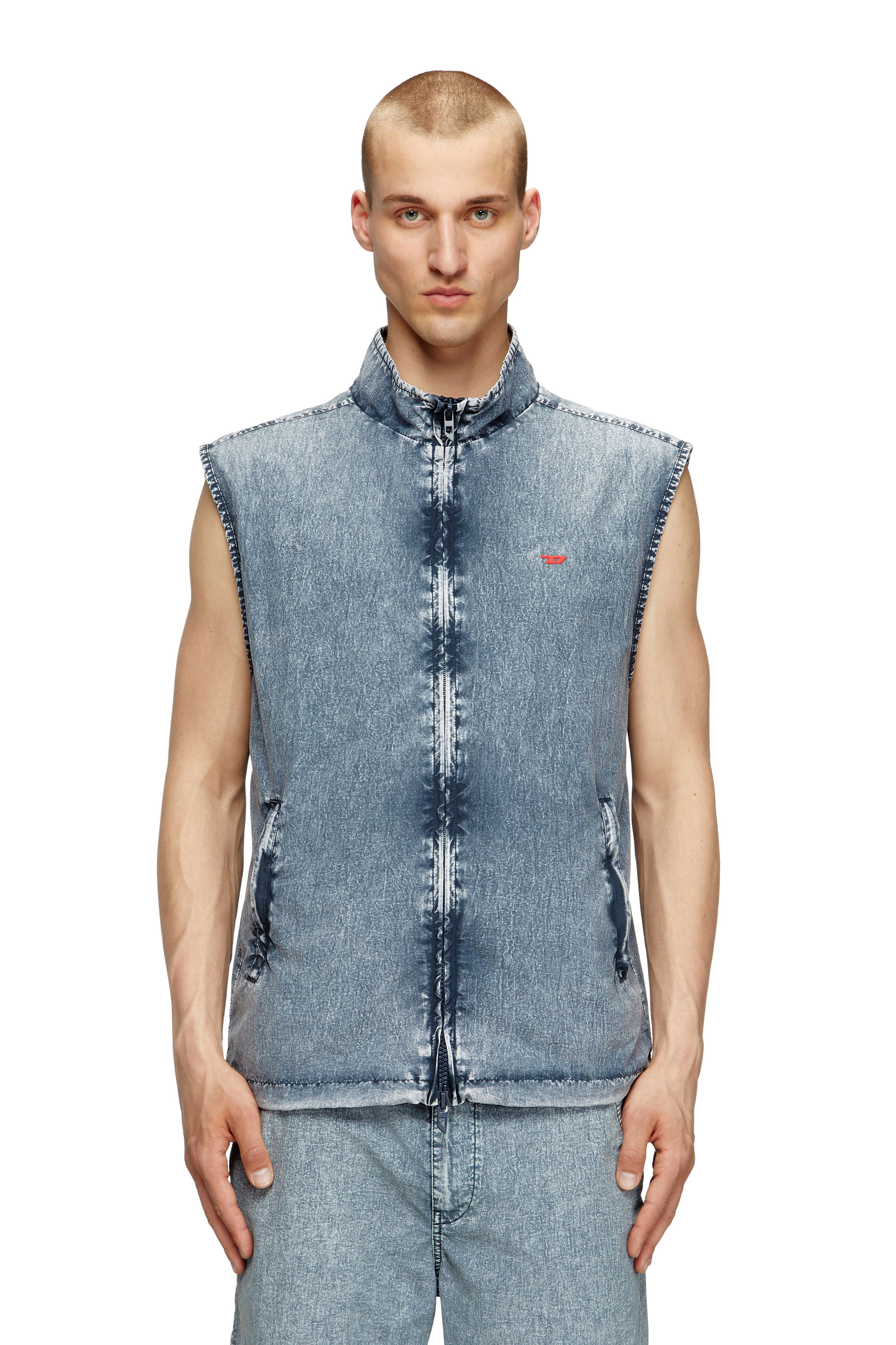 Diesel - J-ERB, Man's Vest in recycled nylon taslan in Medium blue - 3