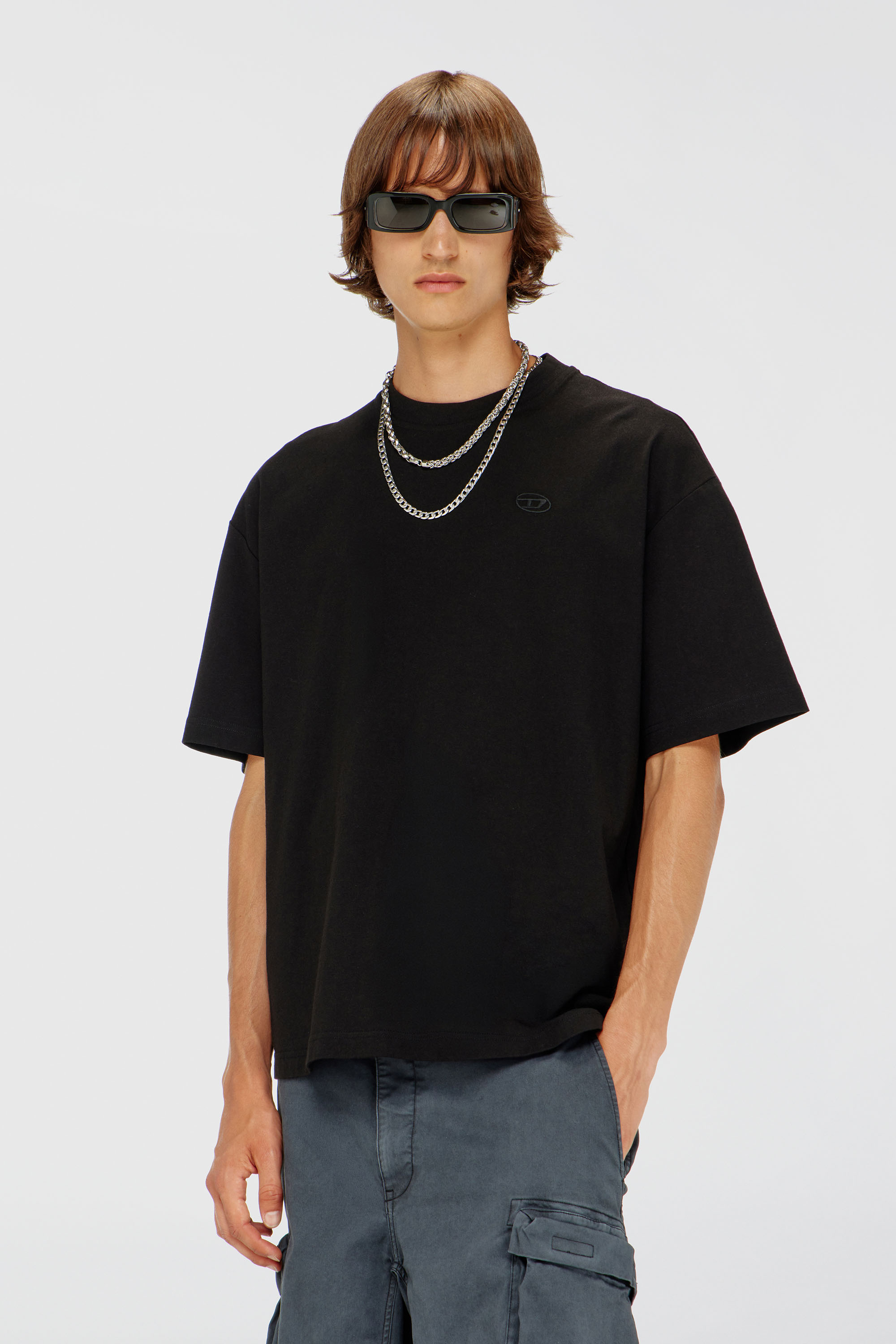 Diesel - T-BOGGY-MEGOVAL-D, Man's T-shirt with maxi oval D embroidery in Black - 1