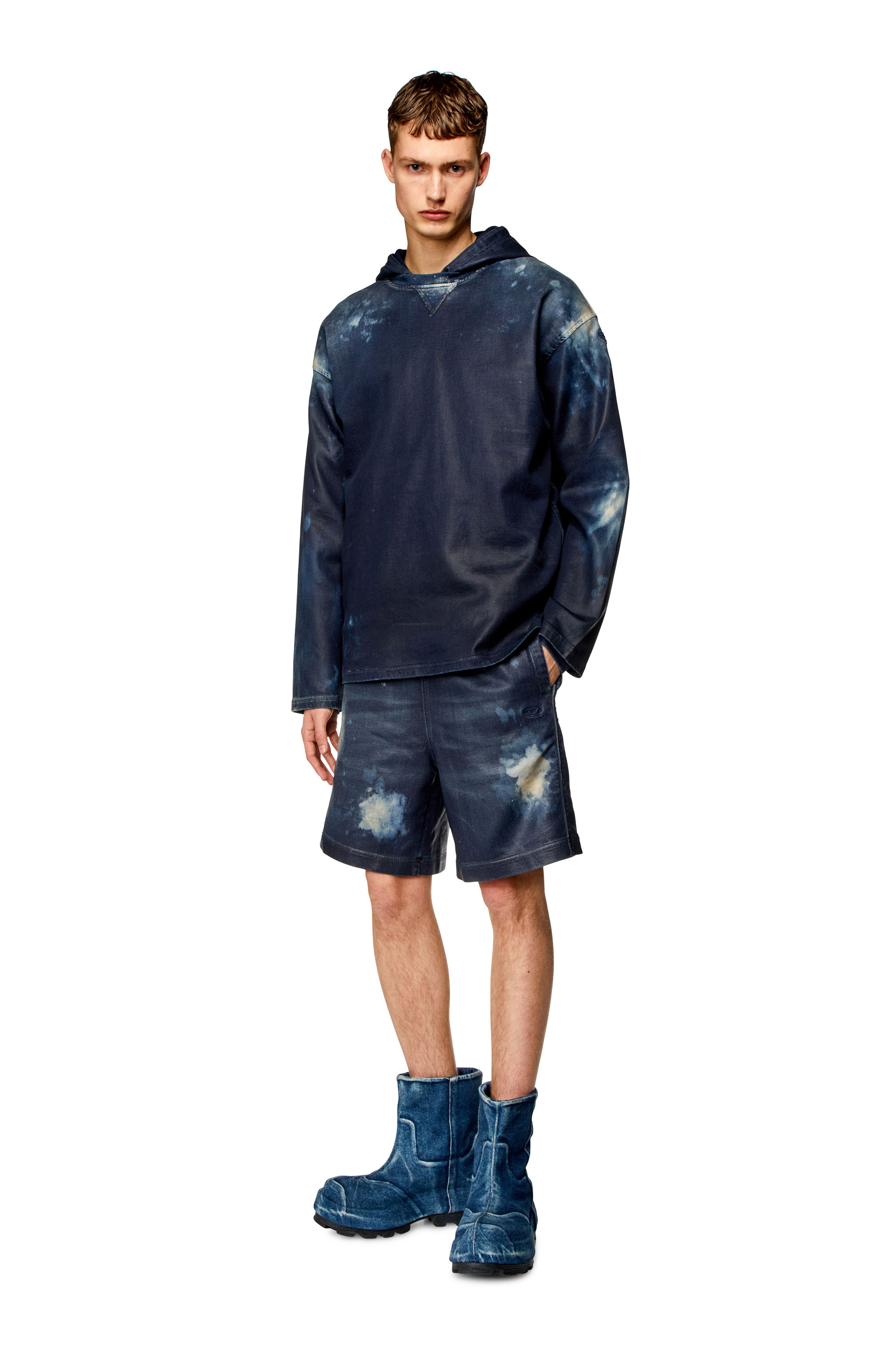 D-BOXY-S TRACK, Dark Blue Diesel - D-BOXY-S TRACK, Man's Shorts in coated Track Denim in Dark Blue - 1