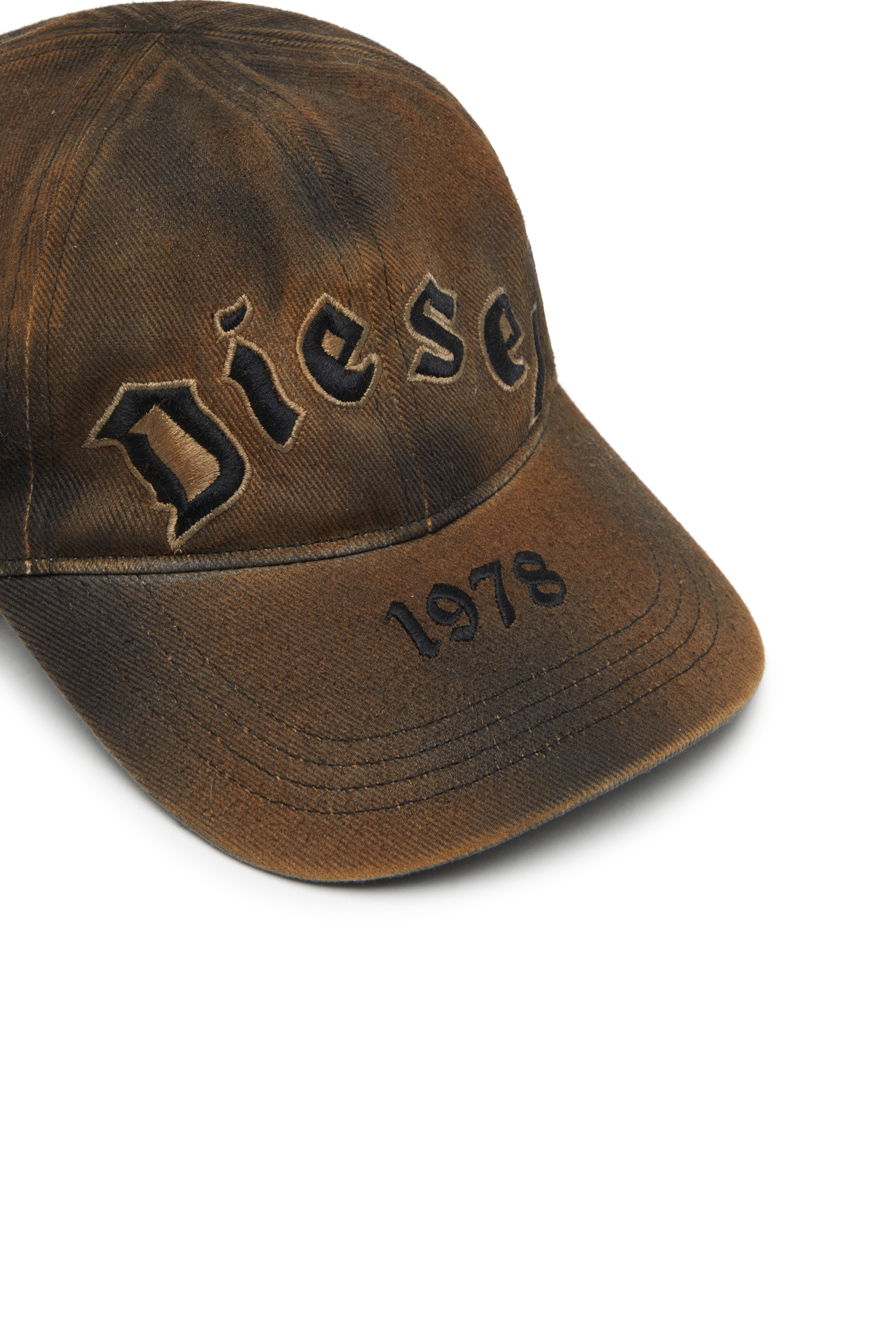 Diesel - C-SELGOT, Man's Cotton twill baseball cap with lived-in effect in Brown - 3