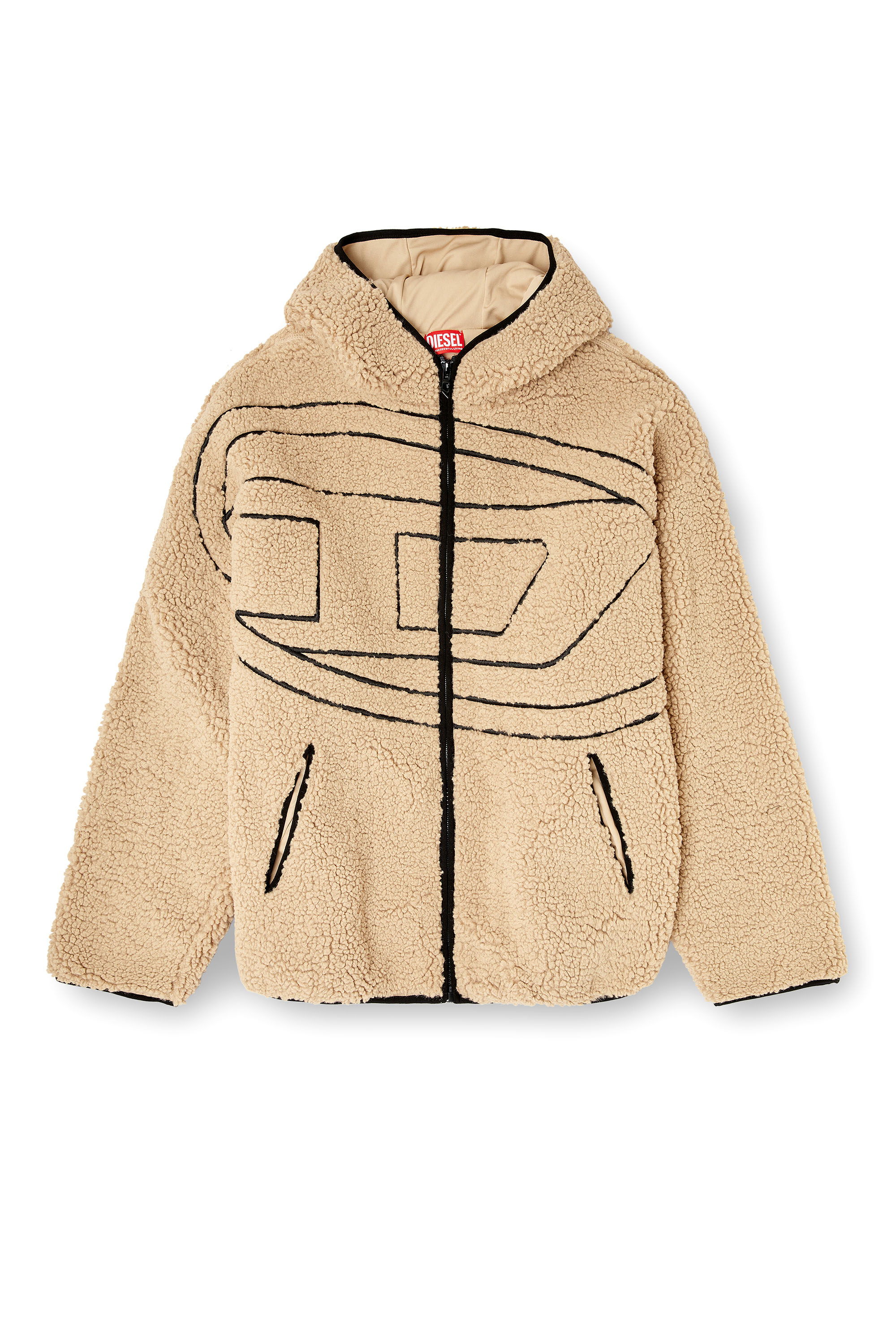 Diesel - S-ZAT, Man's Teddy hoodie sweatshirt in Beige - 3
